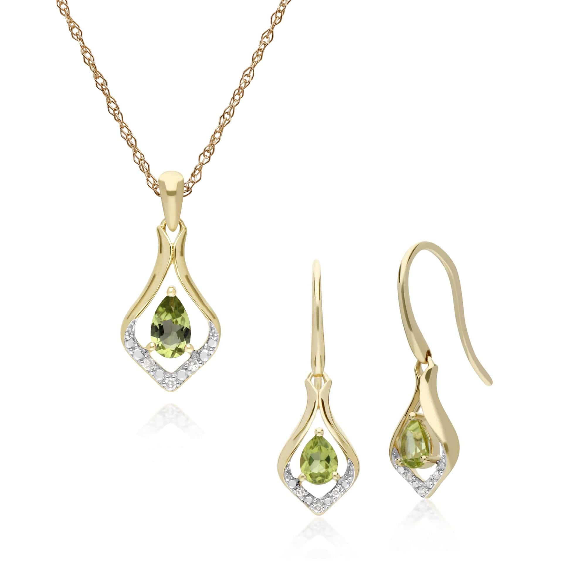 Classic Peridot & Diamond Leaf Drop Earrings & Pendant Set Image 1