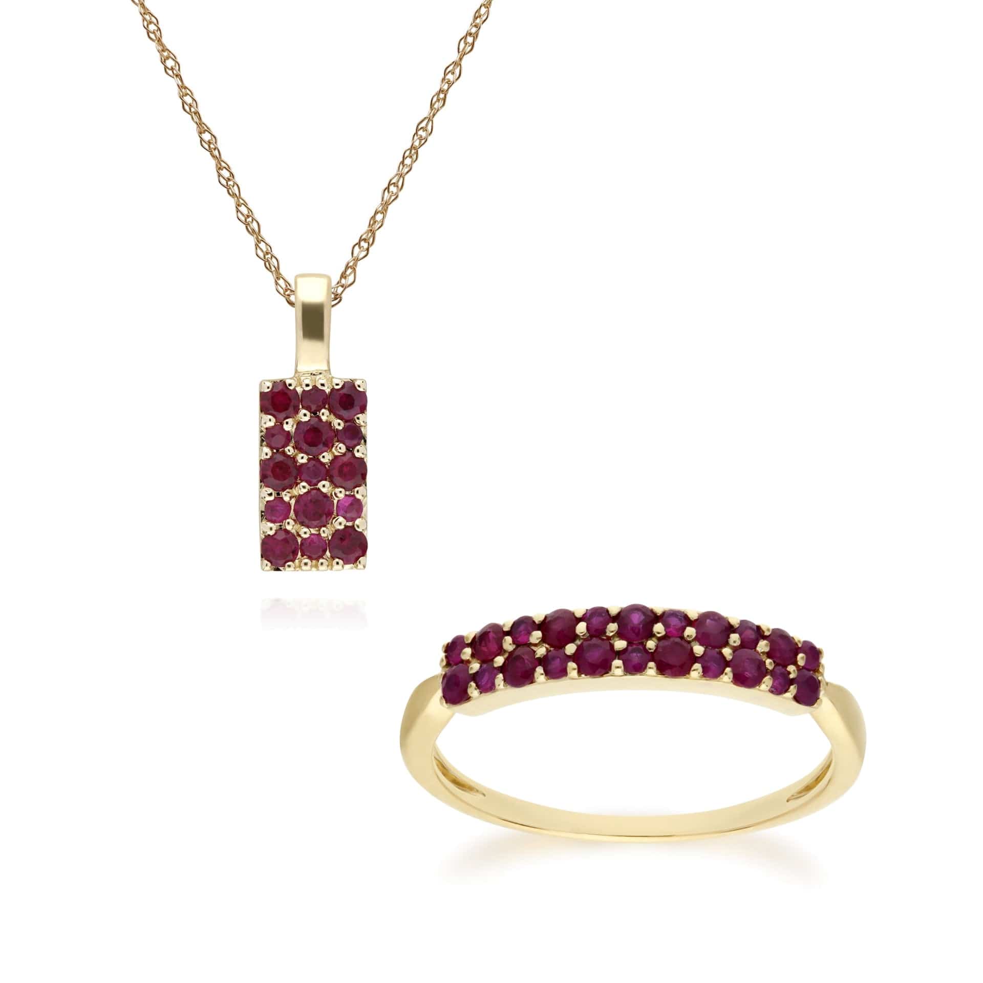 Classic Ruby Cluster Panel Ring & Pendant Set Image 1