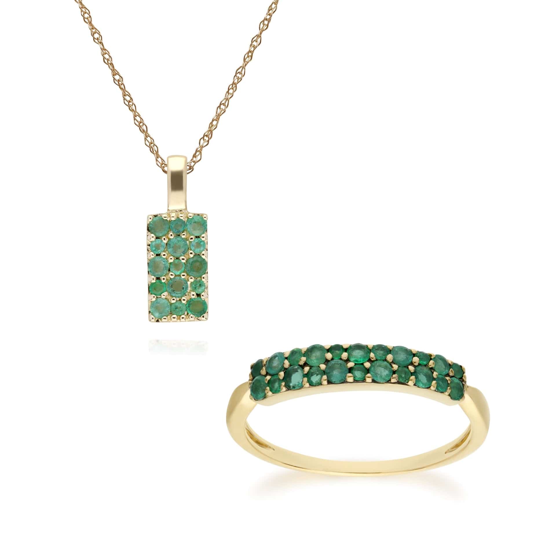 Classic Emerald Cluster Panel Ring & Pendant Set Image 1