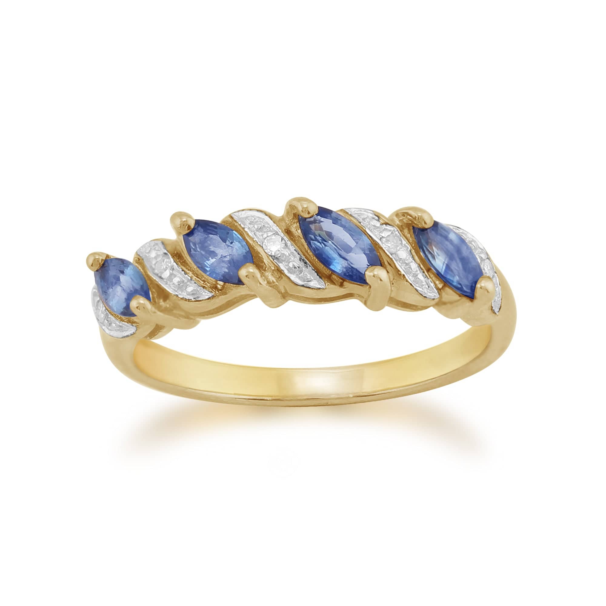 9ct Yellow Gold 0.58ct Natural Sapphire & Diamond Classic Ring Image 1