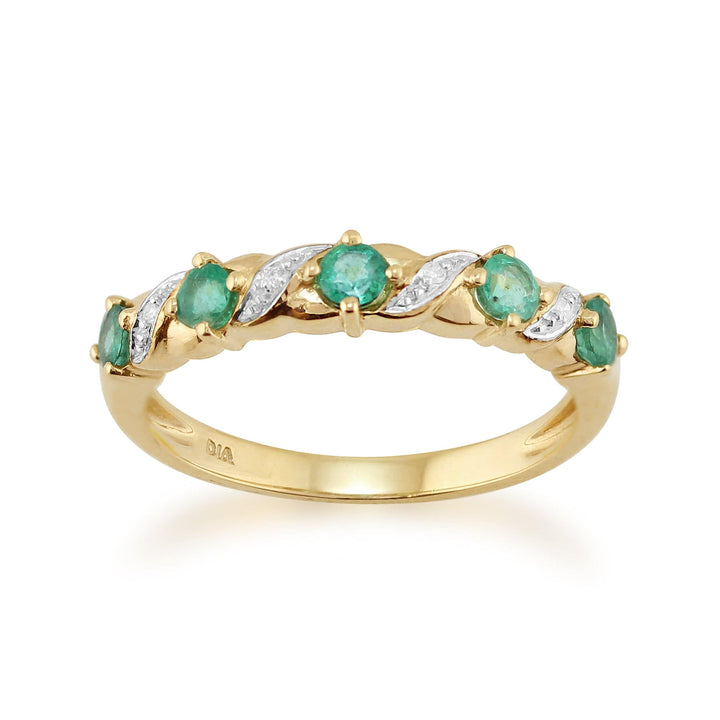 Classic Art Nouveau Style Emerald & Diamond Half Eternity Ring