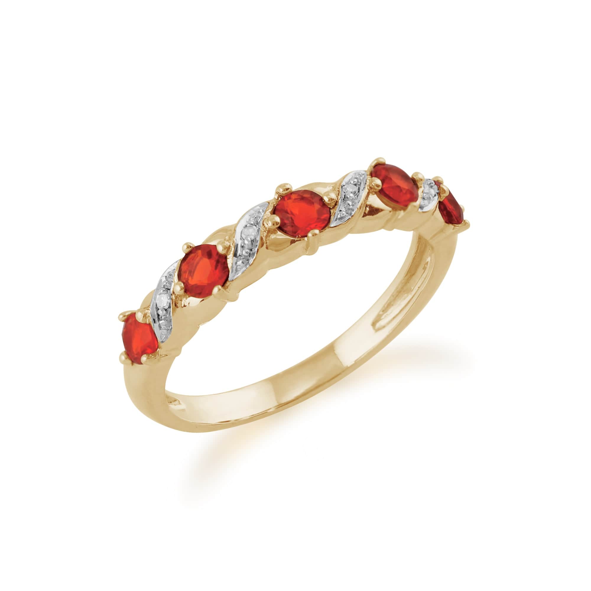 135R0189099 Art Nouveau Style Fire Opal & Diamond Half Eternity Ring in 9ct Yellow Gold 4