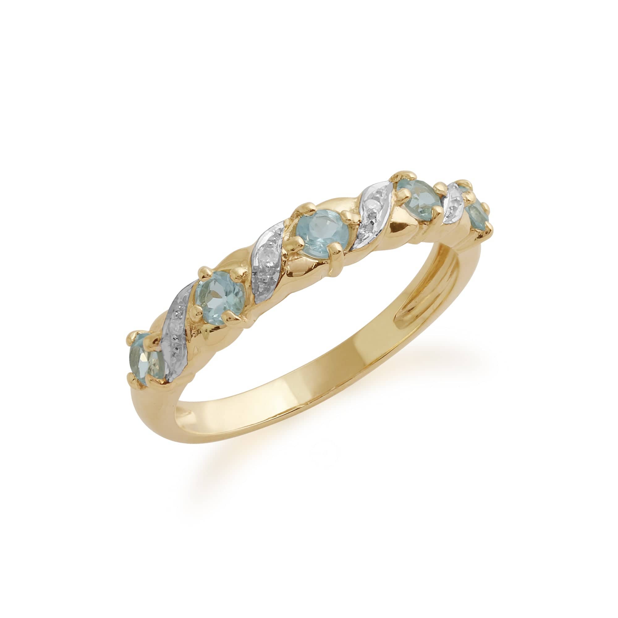 Classic 0.45ct Blue Topaz & Diamond Half Eternity Ring in 9ct Yellow Gold - Gemondo
