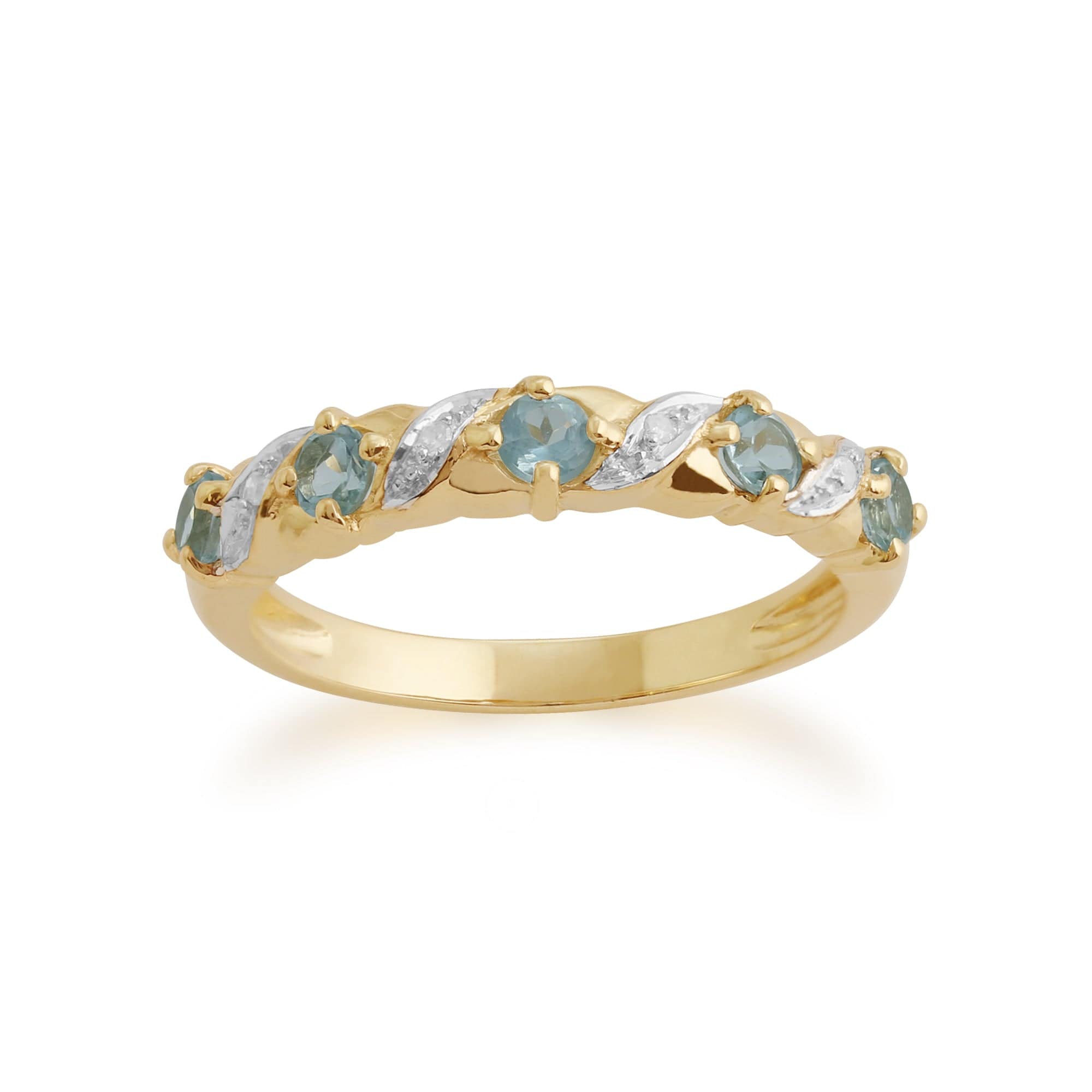 Classic 0.45ct Blue Topaz & Diamond Half Eternity Ring in 9ct Yellow Gold - Gemondo