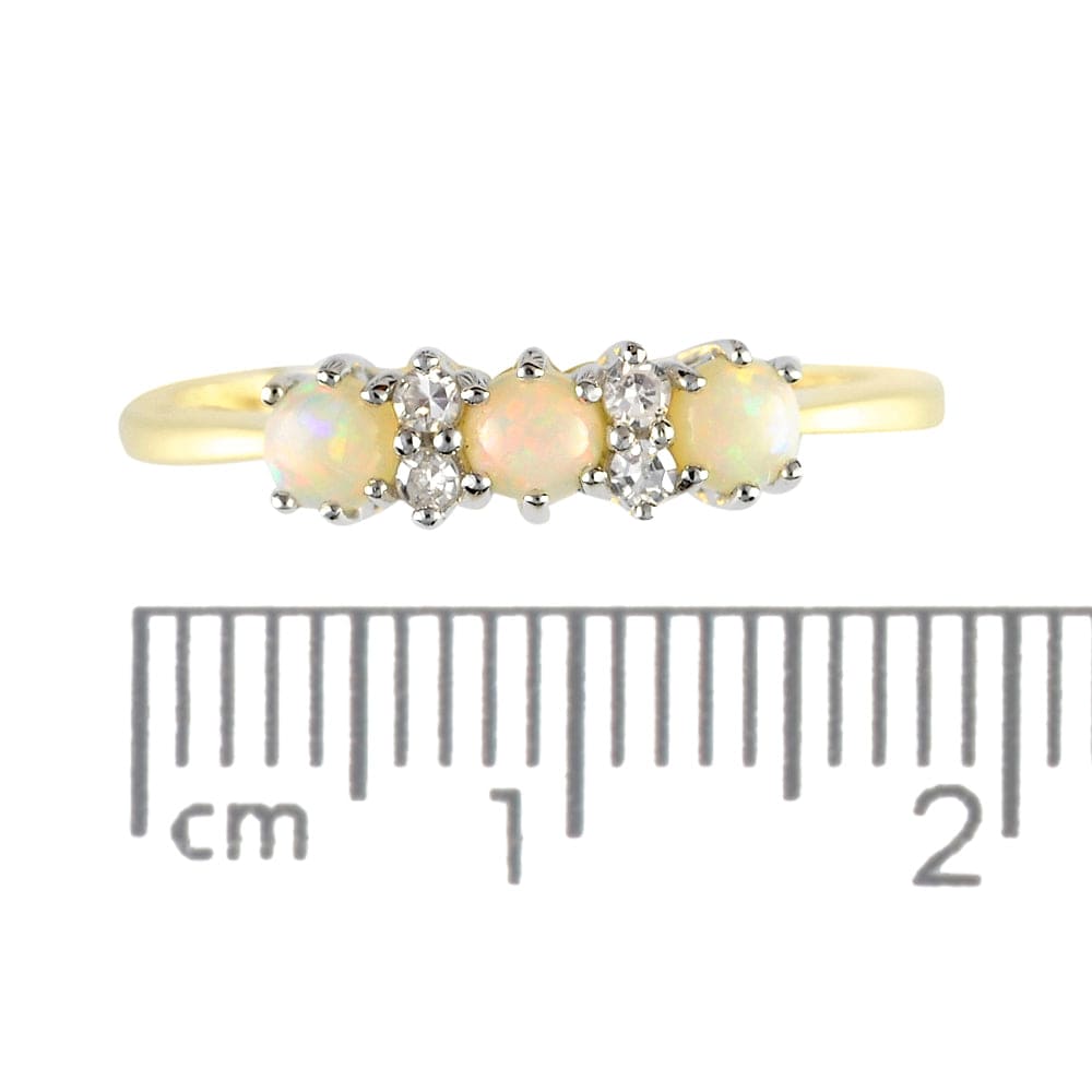 135R0462169 9ct Yellow Gold 0.24ct Natural Opal & 6pt Diamond Three Stone Ring 4