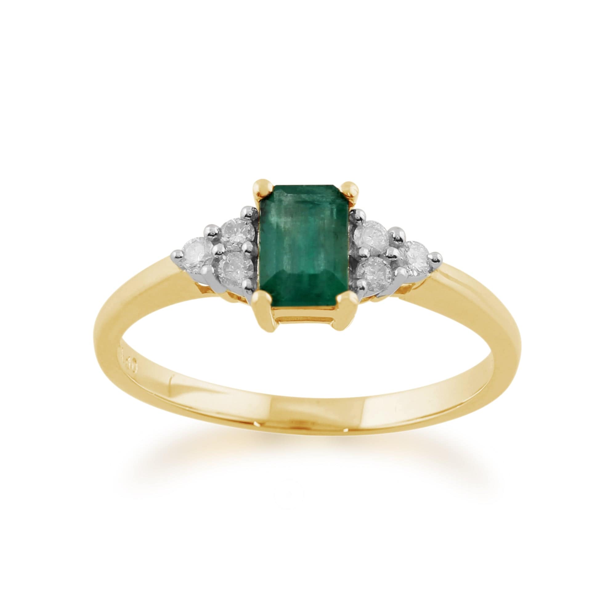 Classic Baguette Emerald & Diamond Ring in 9ct Yellow Gold