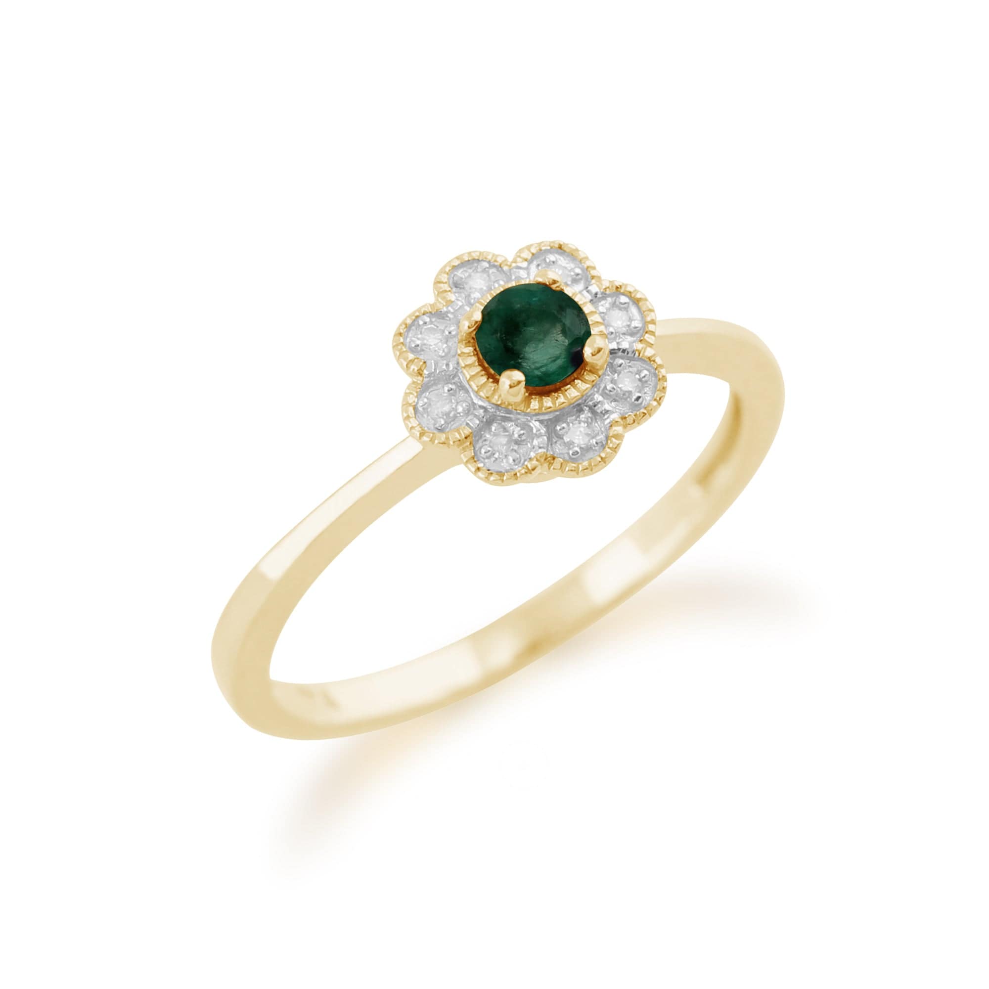 Gemondo 9ct Yellow Gold 0.20ct Emerald & Diamond Floral Ring Image 2