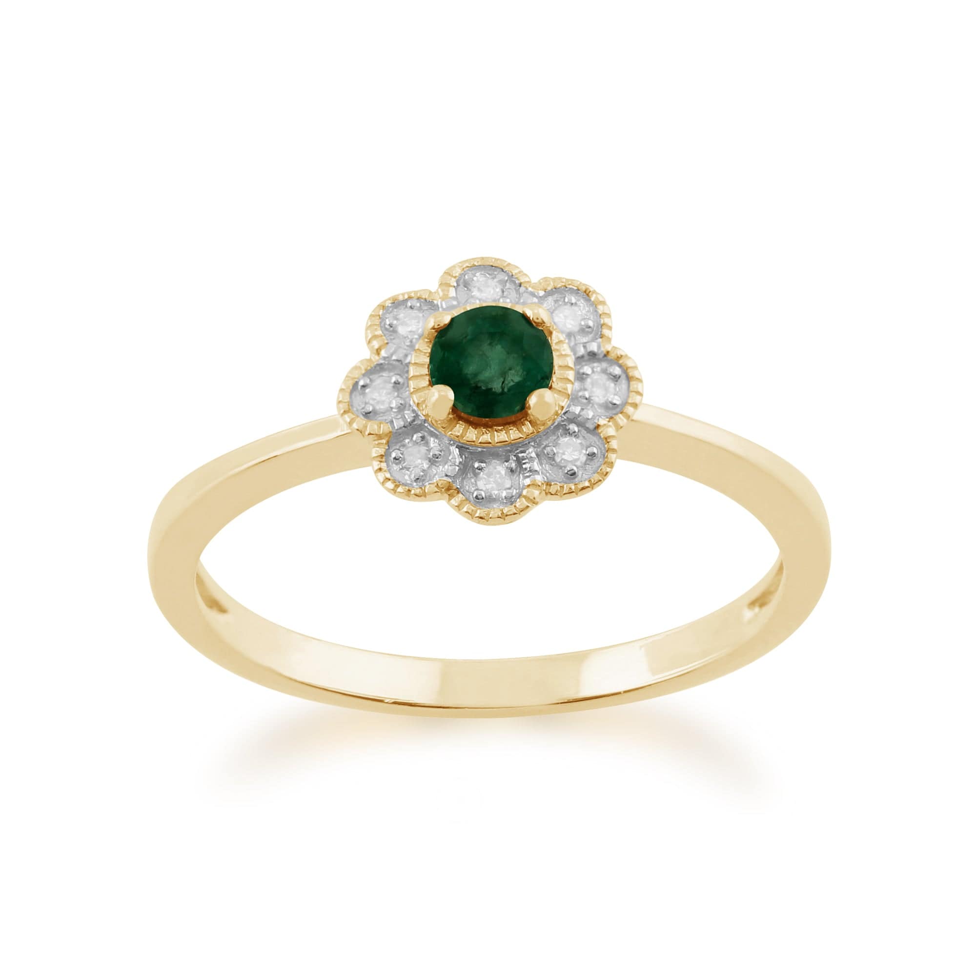 Gemondo 9ct Yellow Gold 0.20ct Emerald & Diamond Floral Ring Image 1
