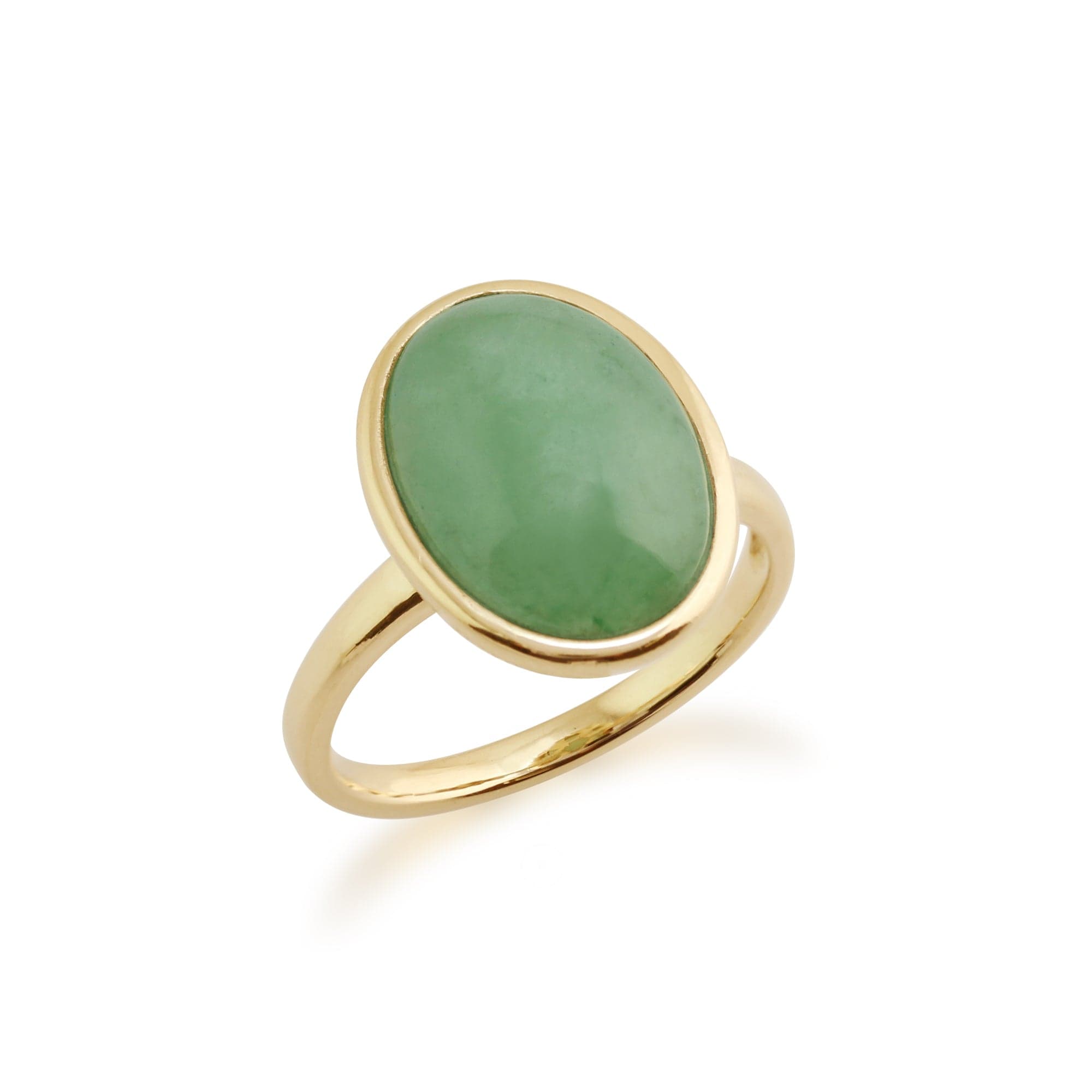 Classic Oval Dyed Green Jade Bezel Stud Earrings & Cocktail Ring Set in 9ct Yellow Gold - Gemondo