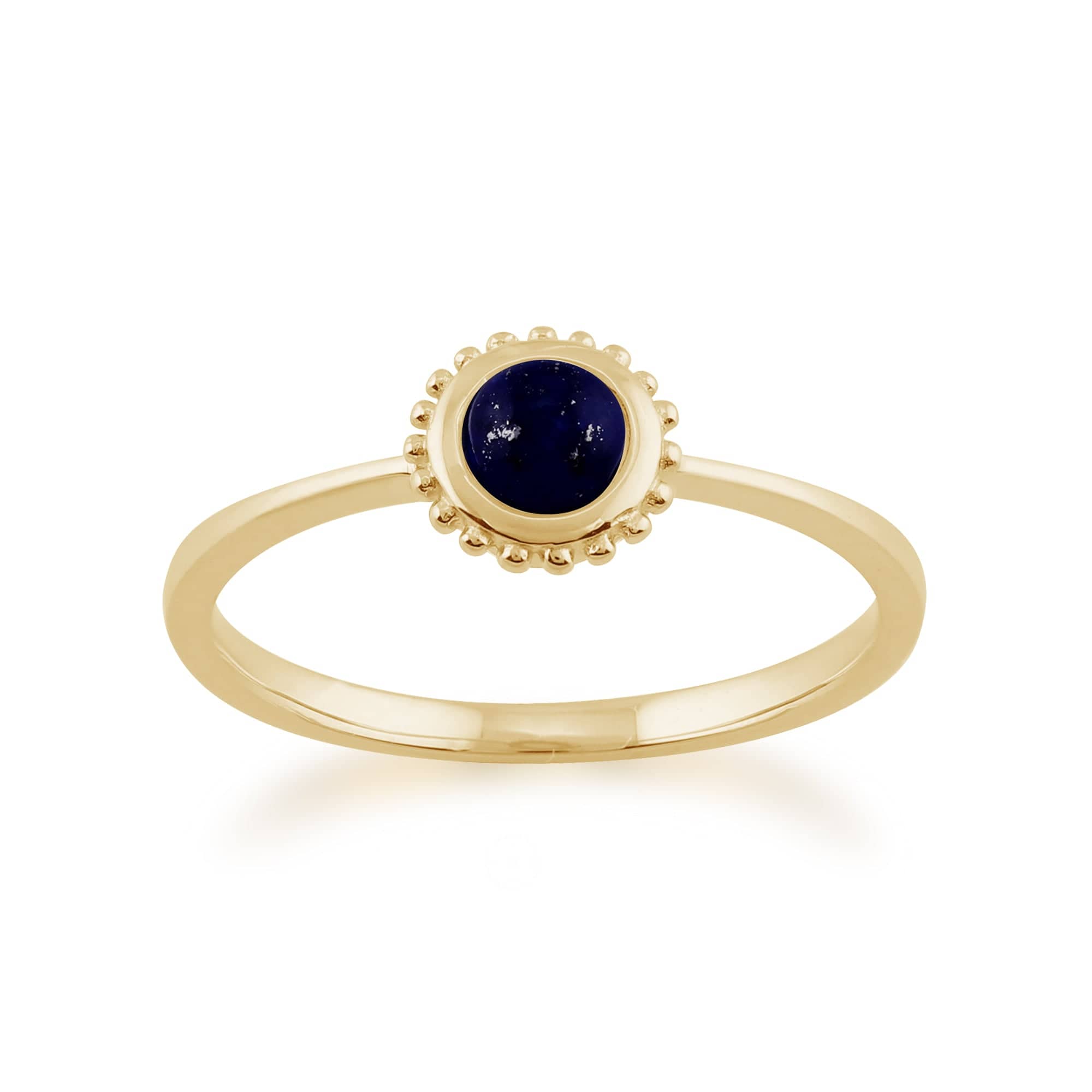 Classic Round Lapis Lazuli Single Stone Stud Earrings & Solitaire Ring Set in 9ct Yellow Gold - Gemondo
