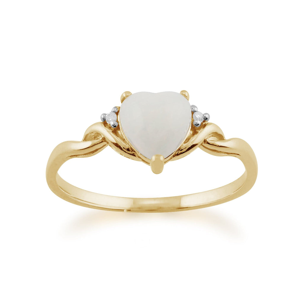 Classic Opal & Diamonds Heart Ring 9ct Yellow Gold