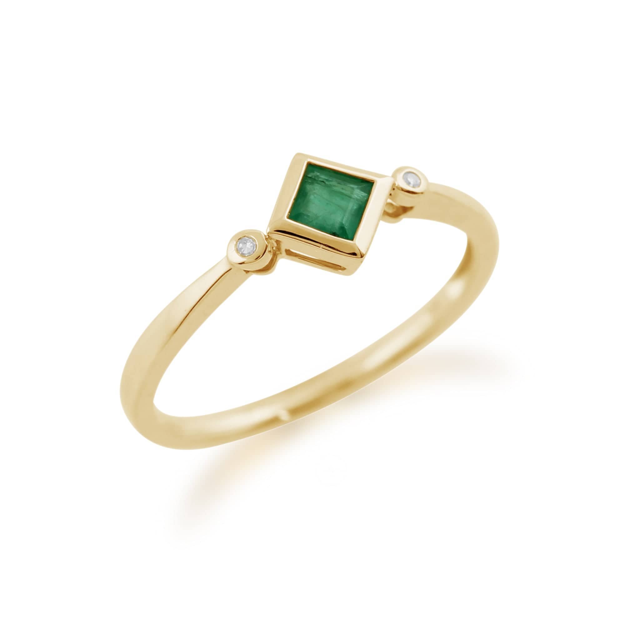 Geometric Square Emerald & Diamond Ring in 9ct Yellow Gold 