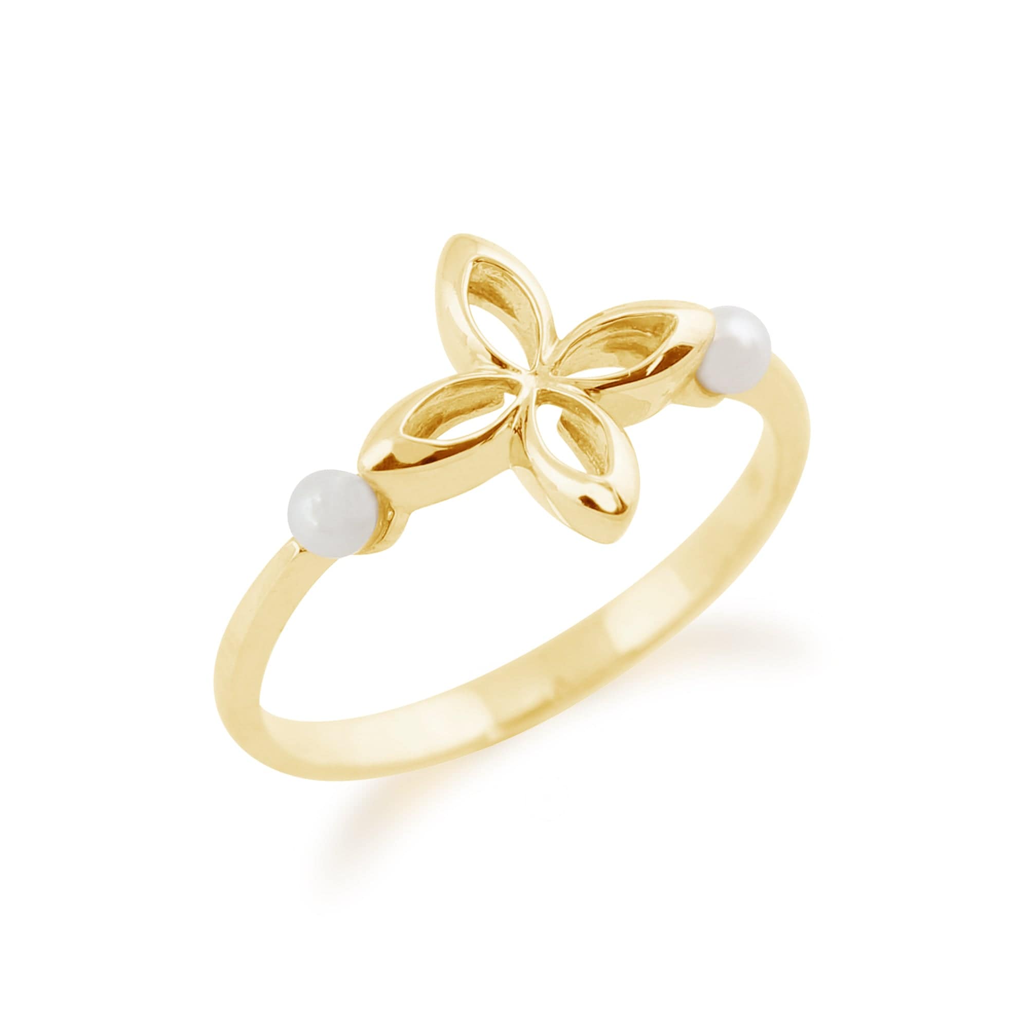 Gemondo 9ct Yellow Gold 0.20ct Pearl Floral Design Ring Image 2
