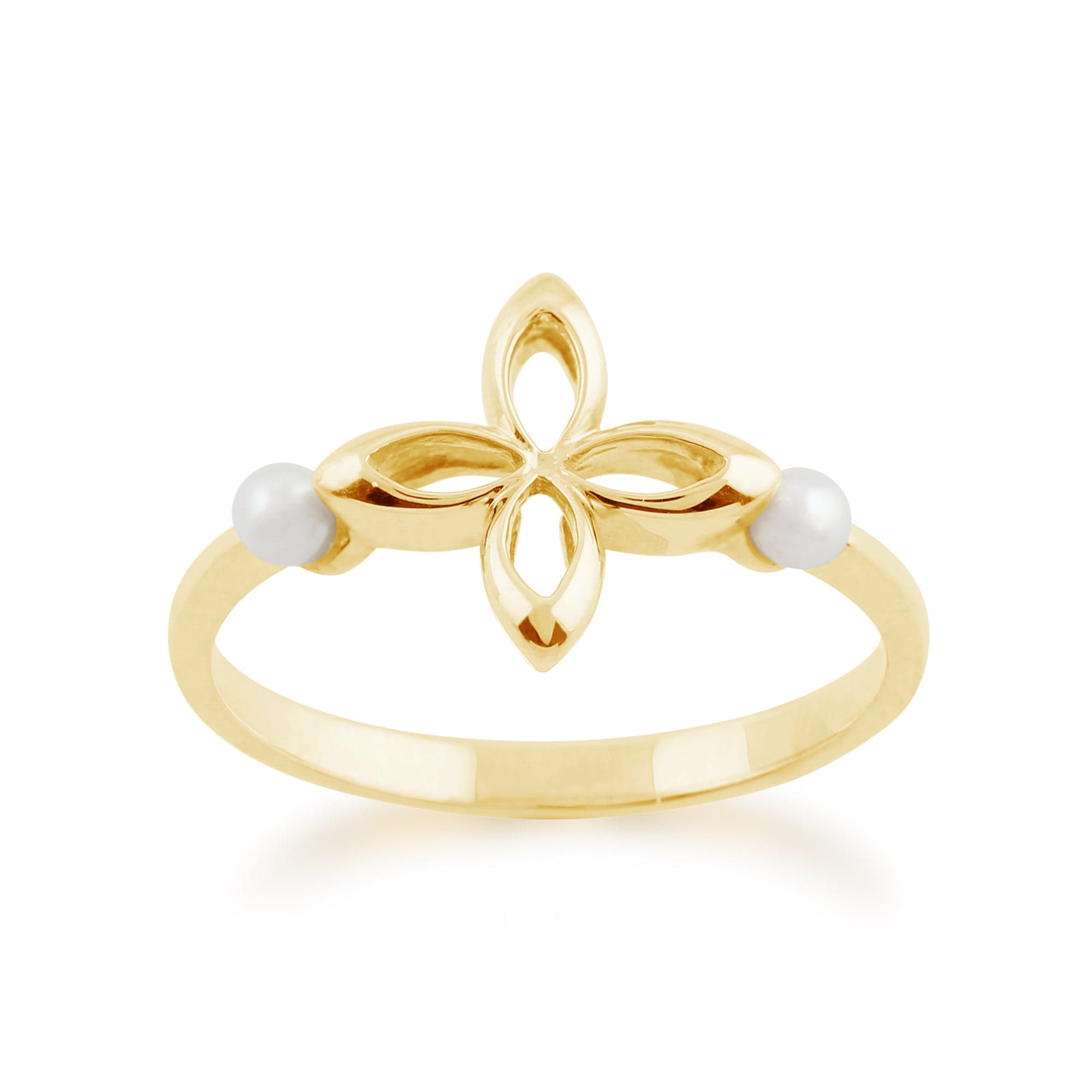 Gemondo 9ct Yellow Gold 0.20ct Pearl Floral Design Ring Image 1