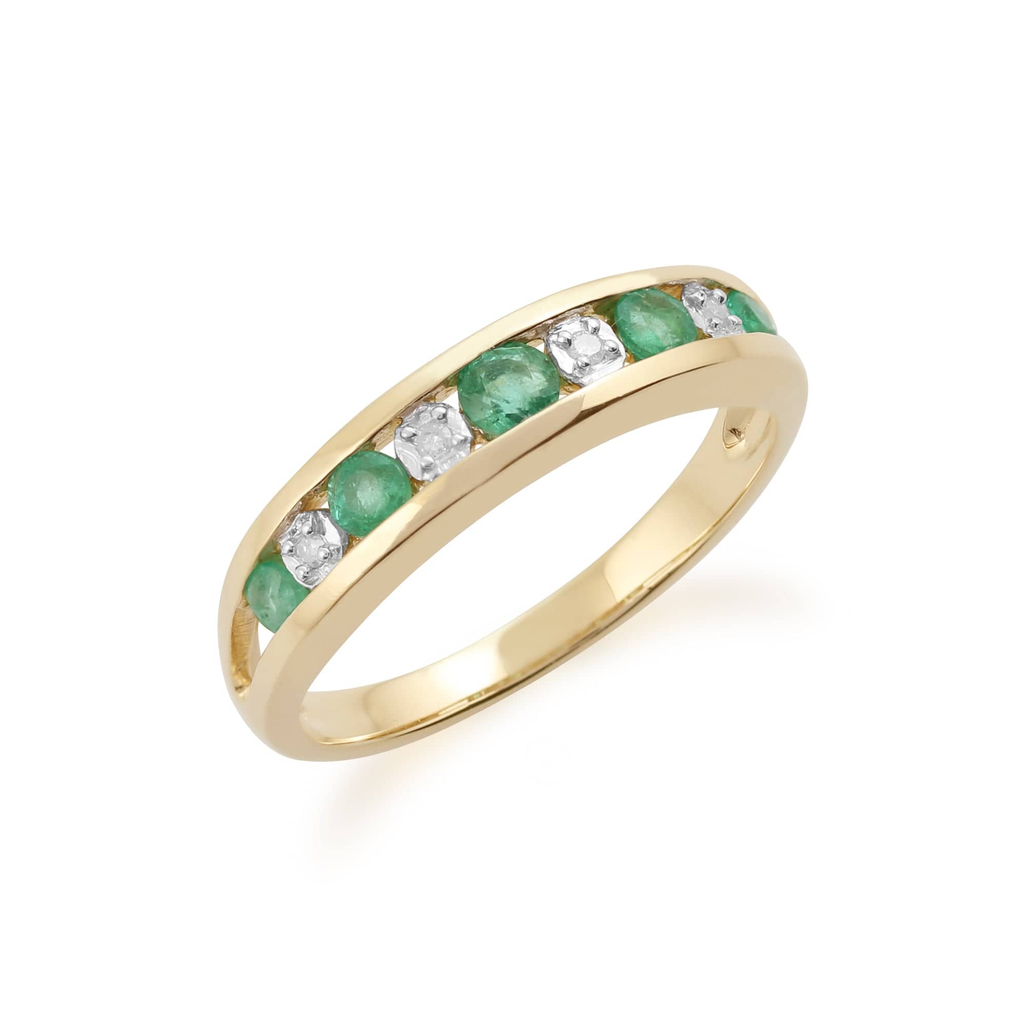 Gemondo 9ct Yellow Gold 0.42ct Emerald & Diamond Half Eternity Ring Image 2