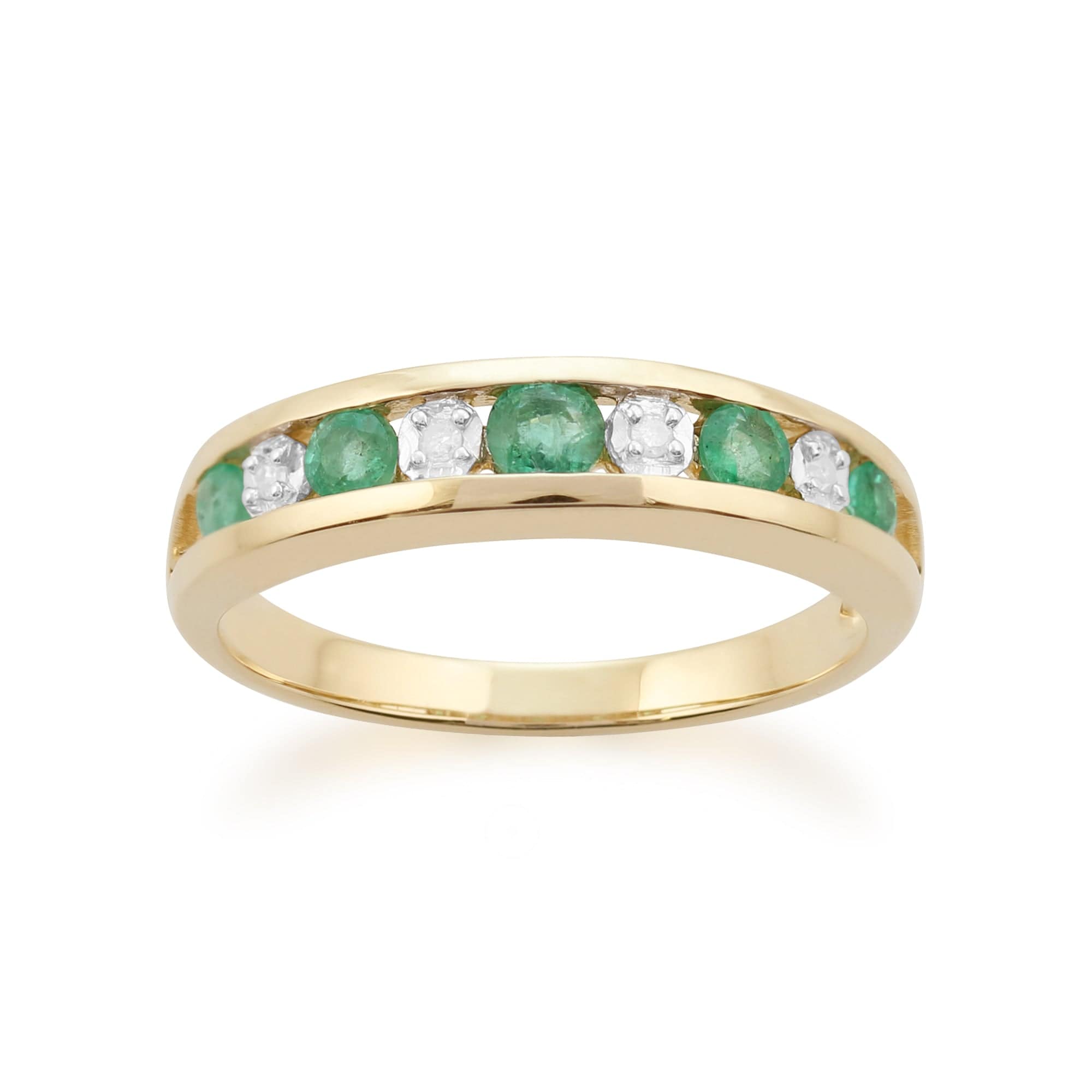 Gemondo 9ct Yellow Gold 0.42ct Emerald & Diamond Half Eternity Ring Image 1