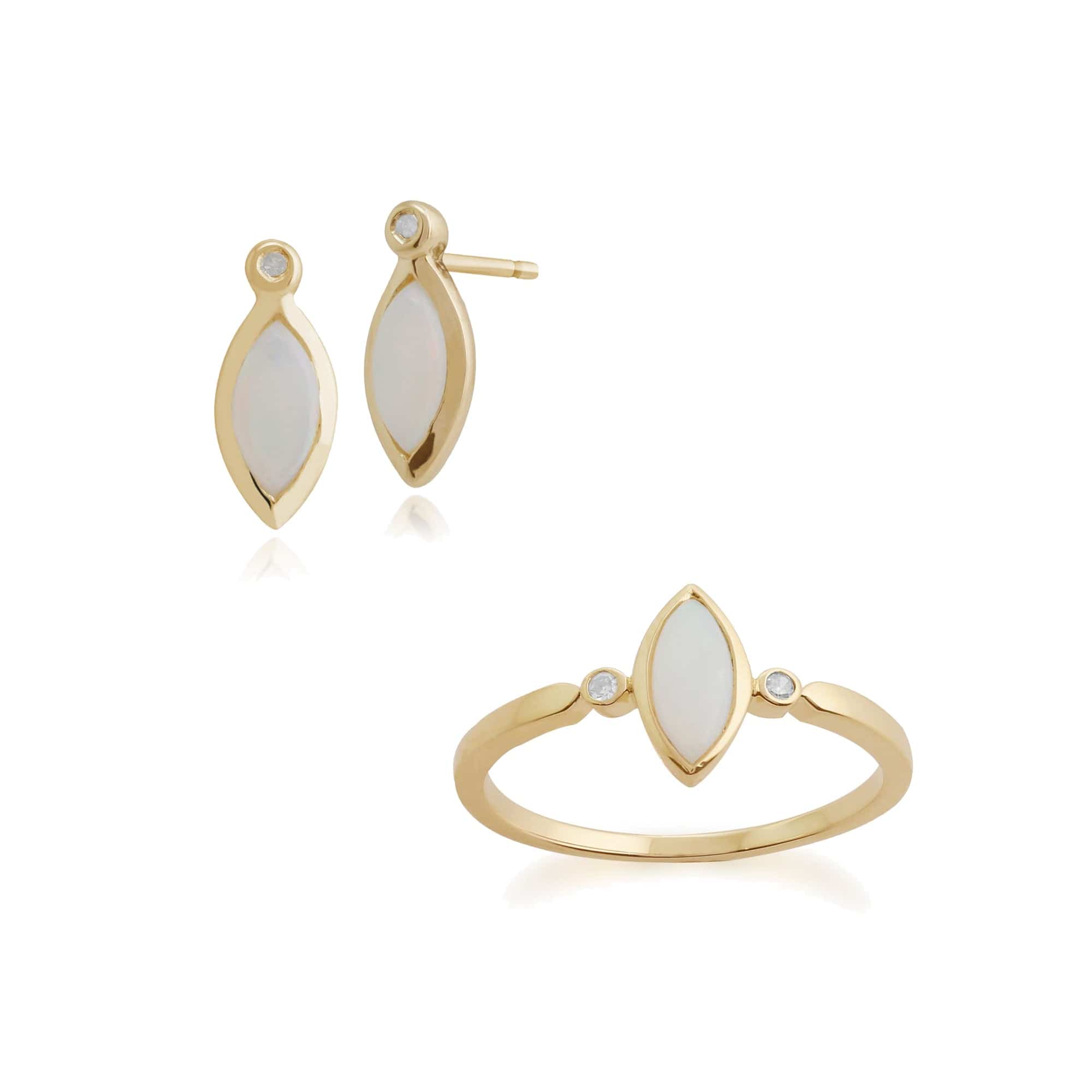 135E1301019-135R1422019 Classic Marquise Opal Cabochon Drop Earrings & Ring Set in 9ct Yellow Gold 1