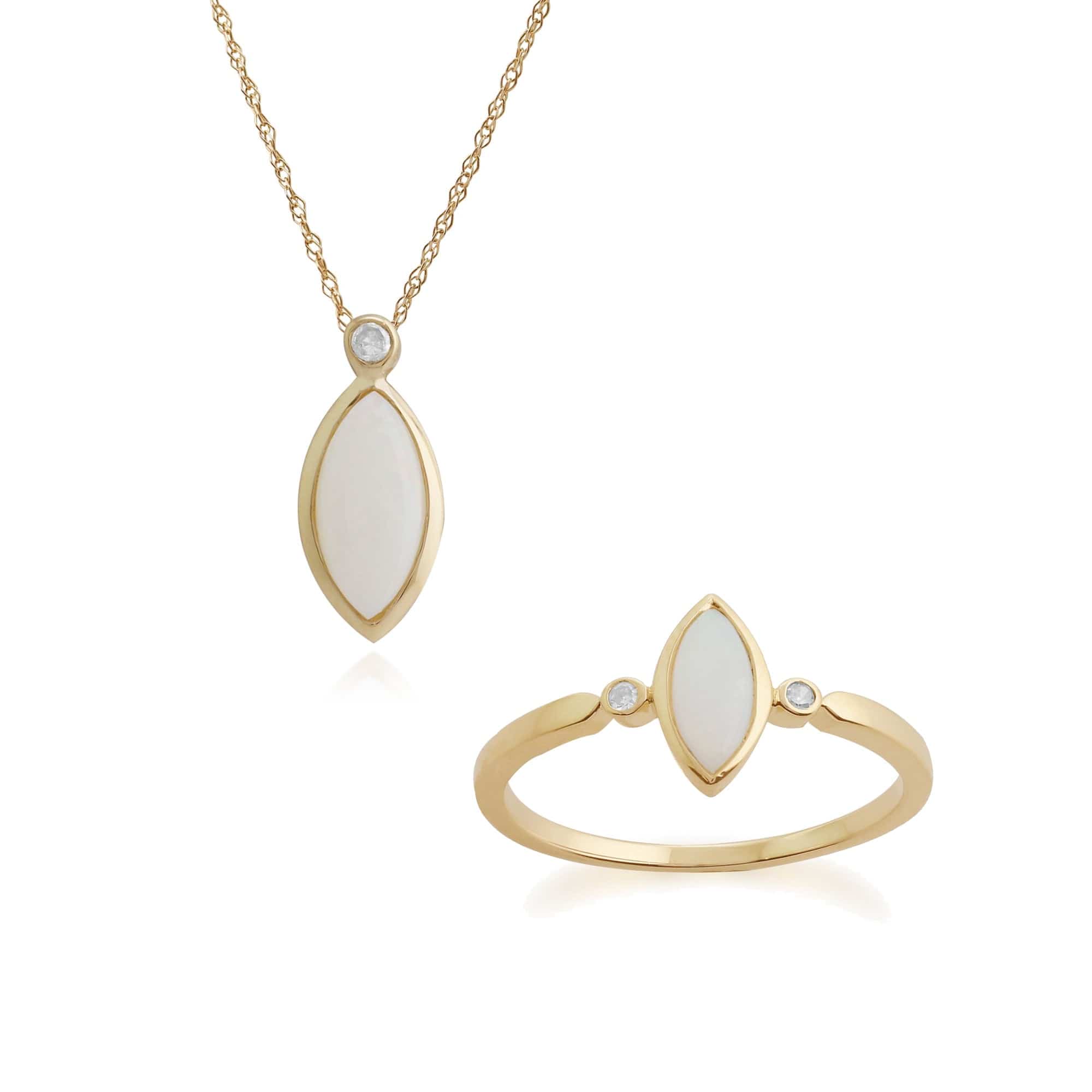 Classic Marquise Opal Cabochon Pendant & Ring Set in 9ct Yellow Gold - Gemondo