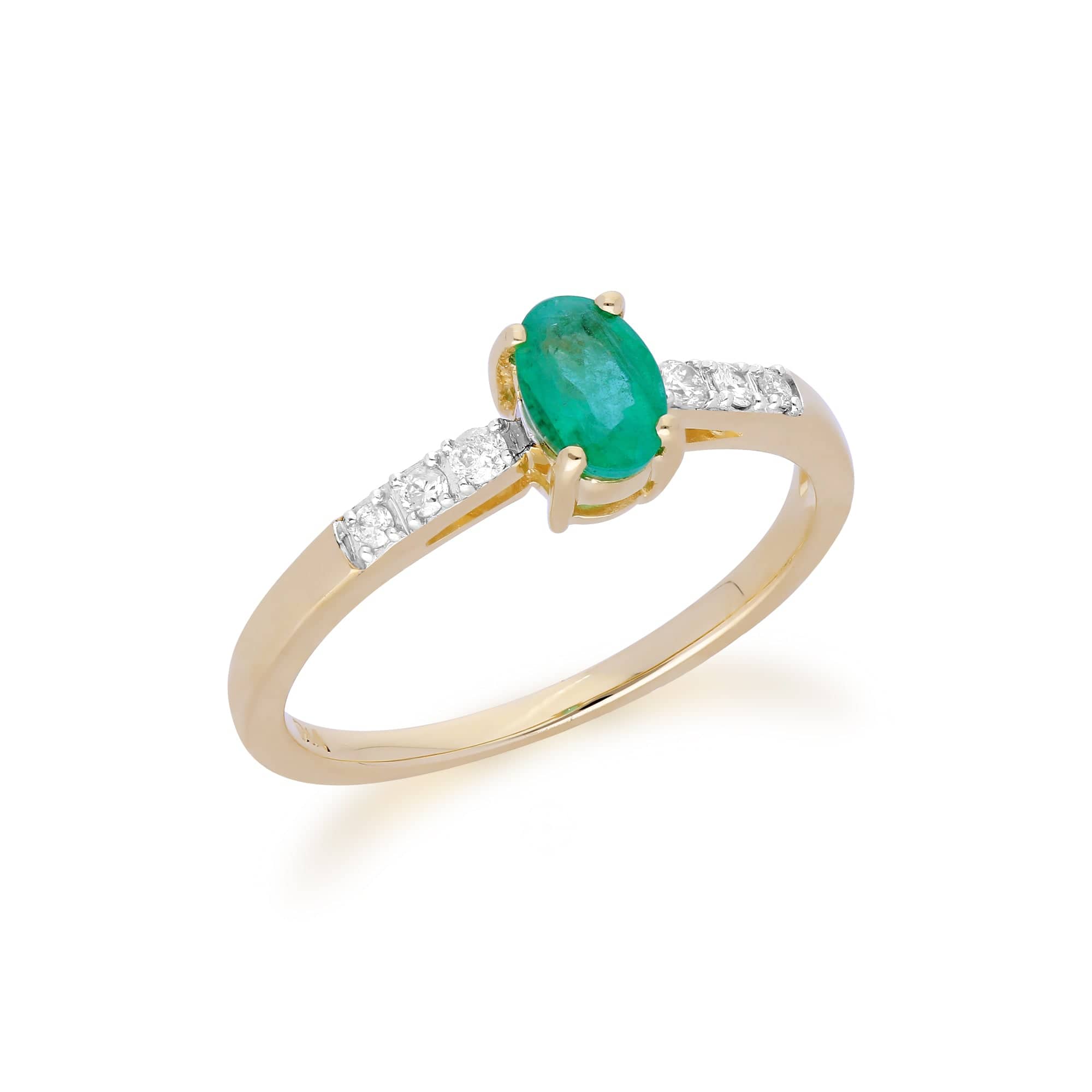 Gemondo 9ct Yellow Gold Emerald & Diamond Oval Cut Solitaire Ring Image 2