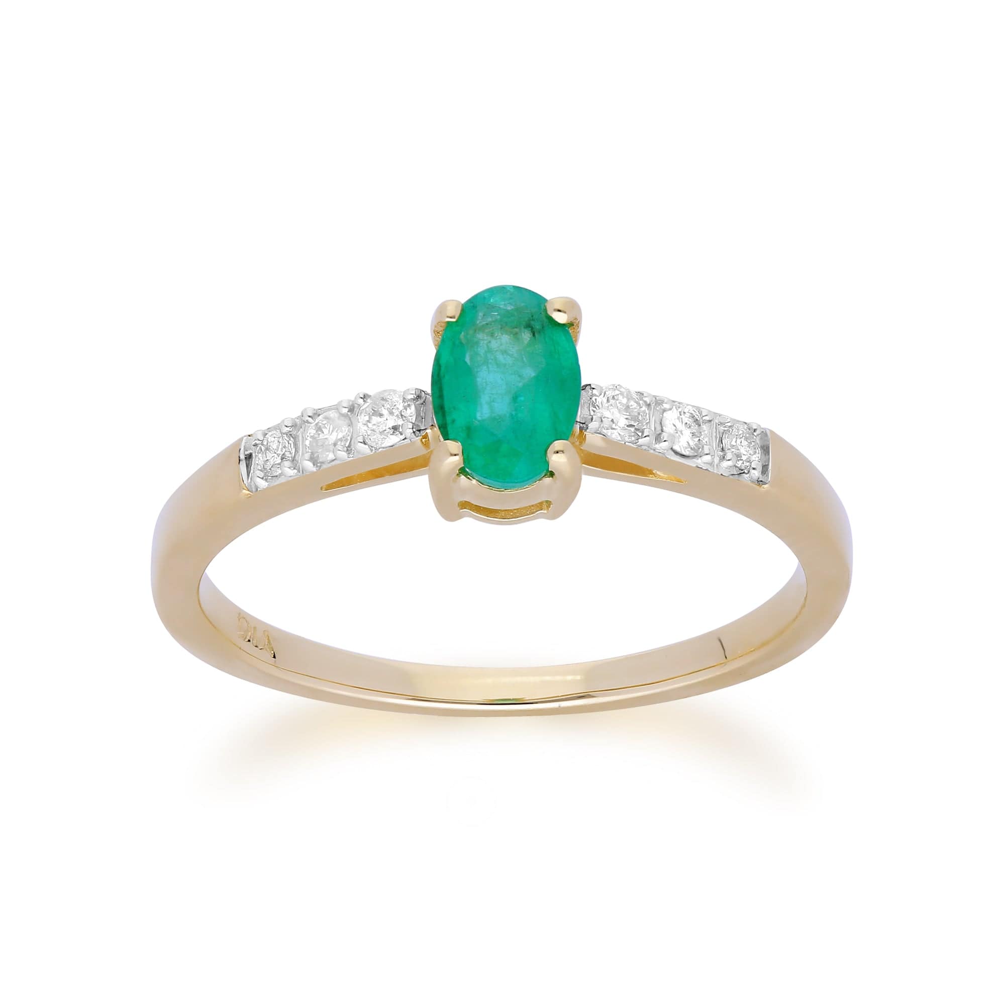 Gemondo 9ct Yellow Gold Emerald & Diamond Oval Cut Solitaire Ring Image 1