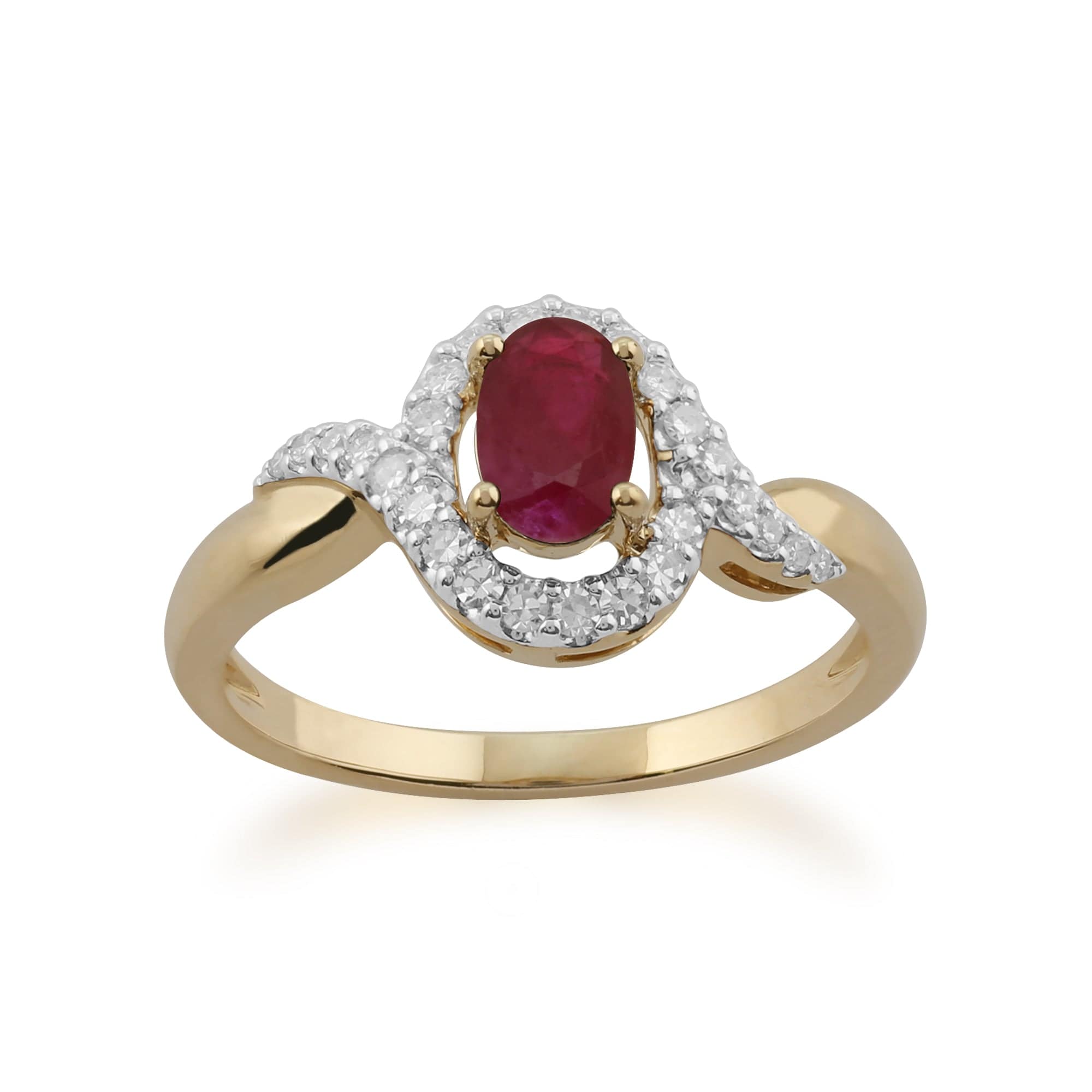 Classic Oval Ruby & Diamond Ring in 9ct Yellow Gold - Gemondo