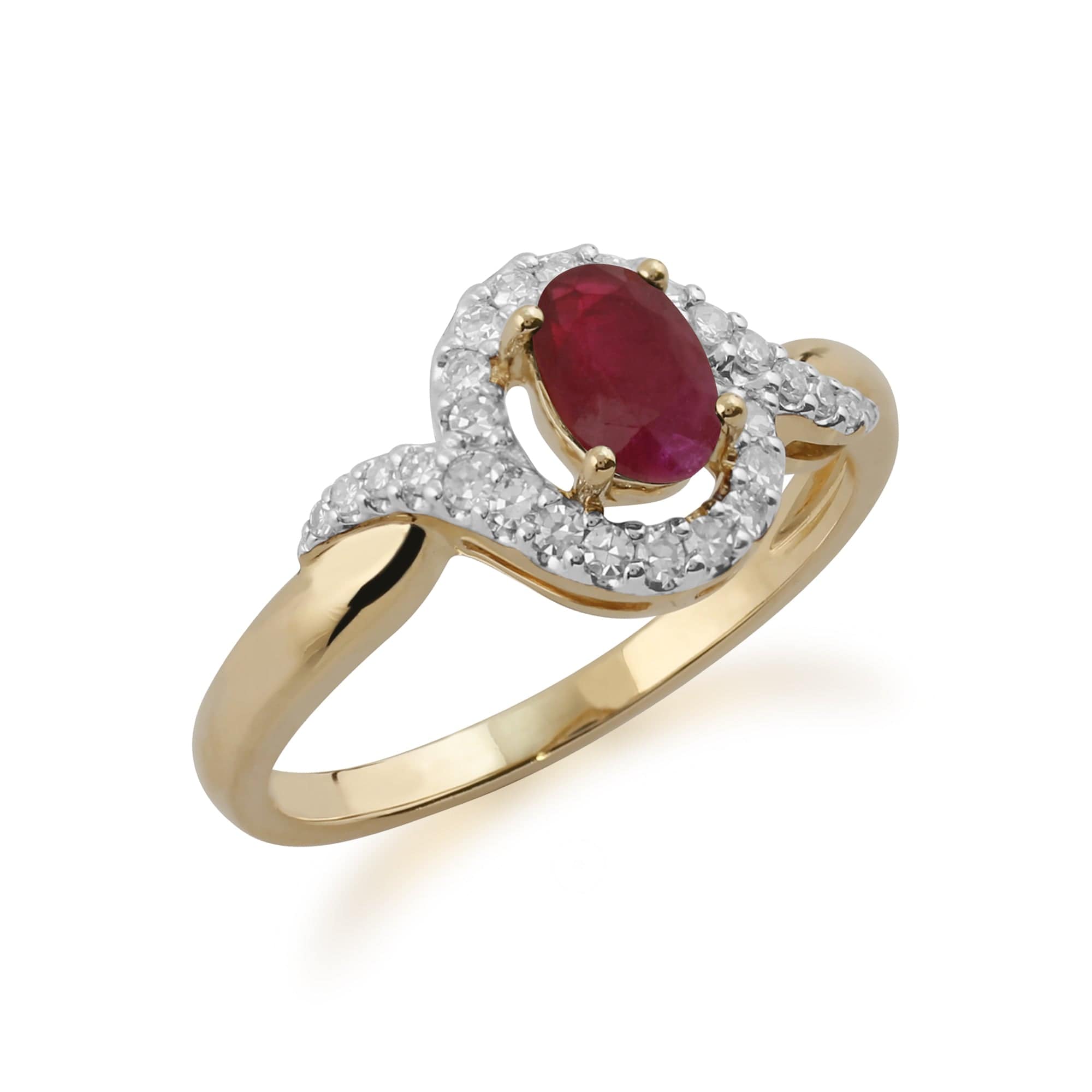 Classic Oval Ruby & Diamond Ring in 9ct Yellow Gold - Gemondo