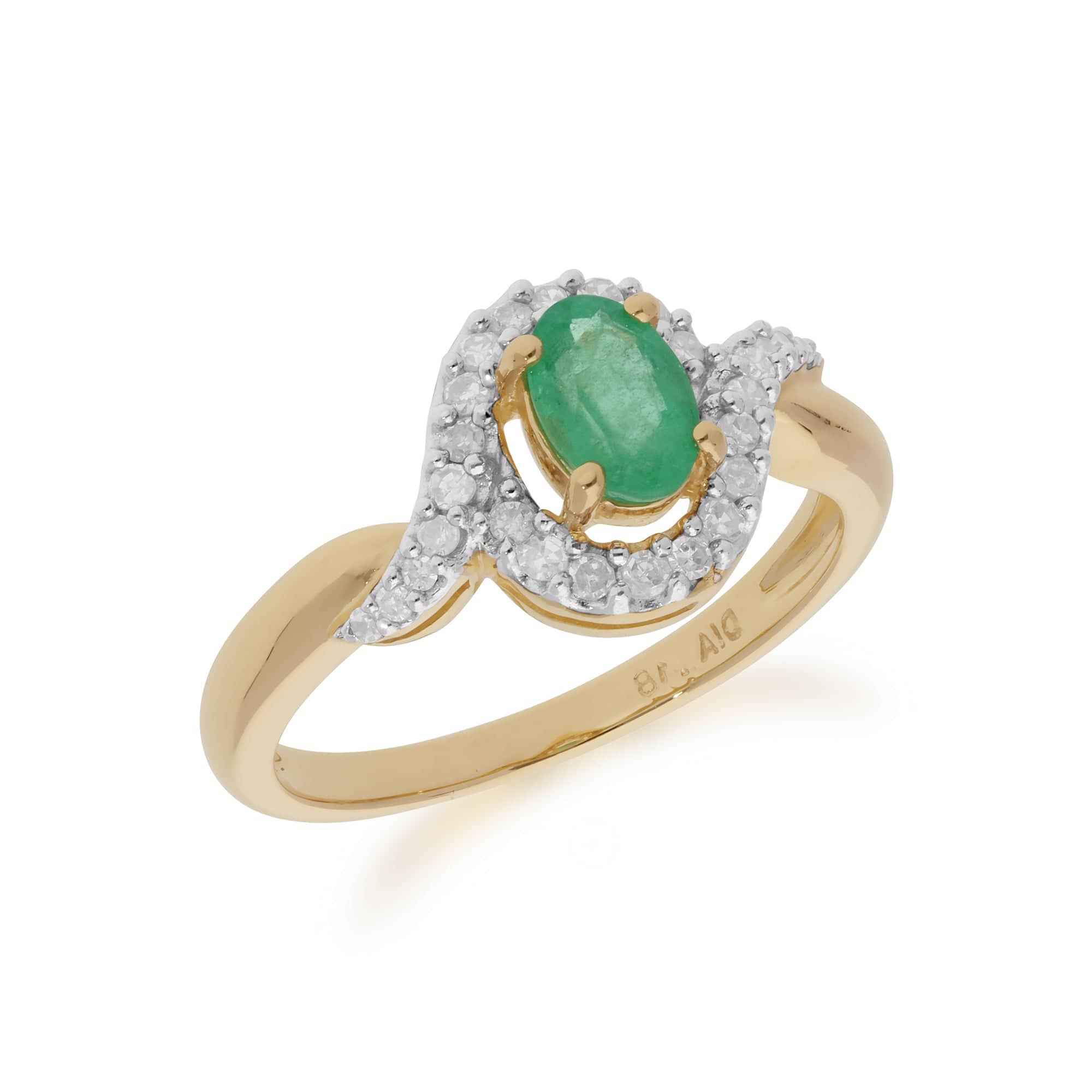 Classic Oval Emerald & Diamond Ring in 9ct Yellow Gold  - Gemondo