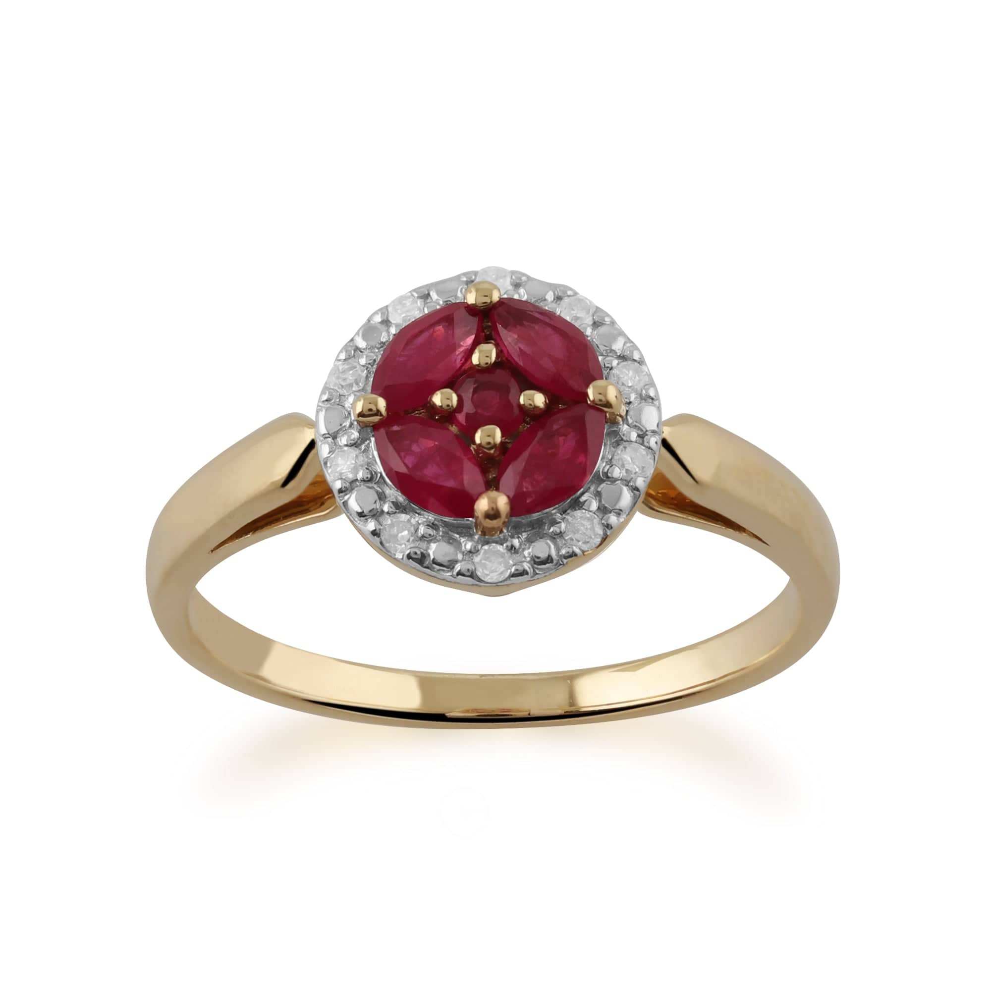 Gemondo 9ct Yellow Gold Ruby Cluster and Diamond Halo Ring Image 1