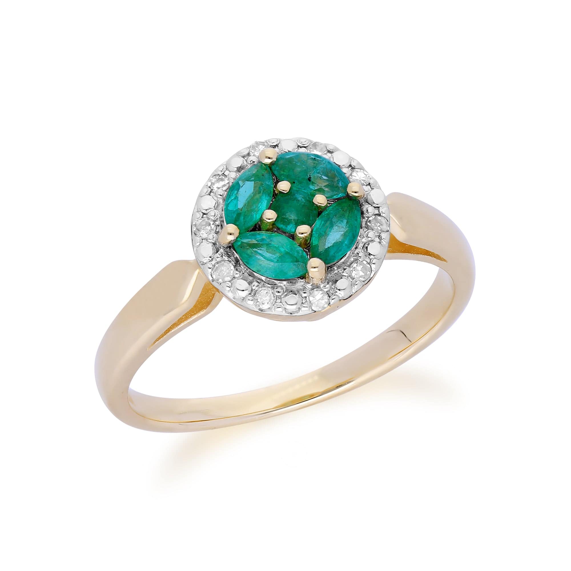 Gemondo 9ct Yellow Gold Emerald Cluster and Diamond Halo Ring Image 2
