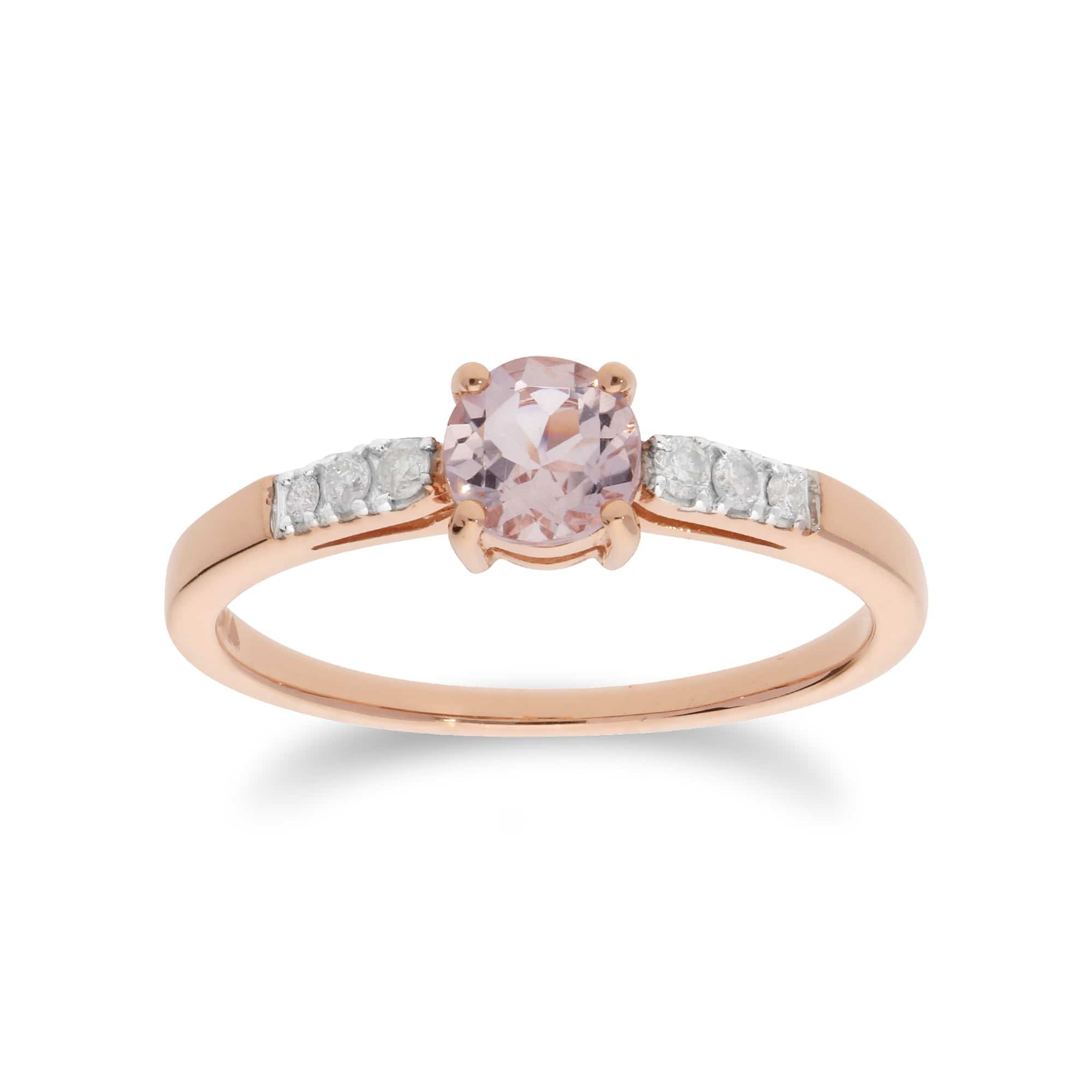 Classic Round Morganite & Diamond Shoulder Ring in 9ct Rose Gold - Gemondo