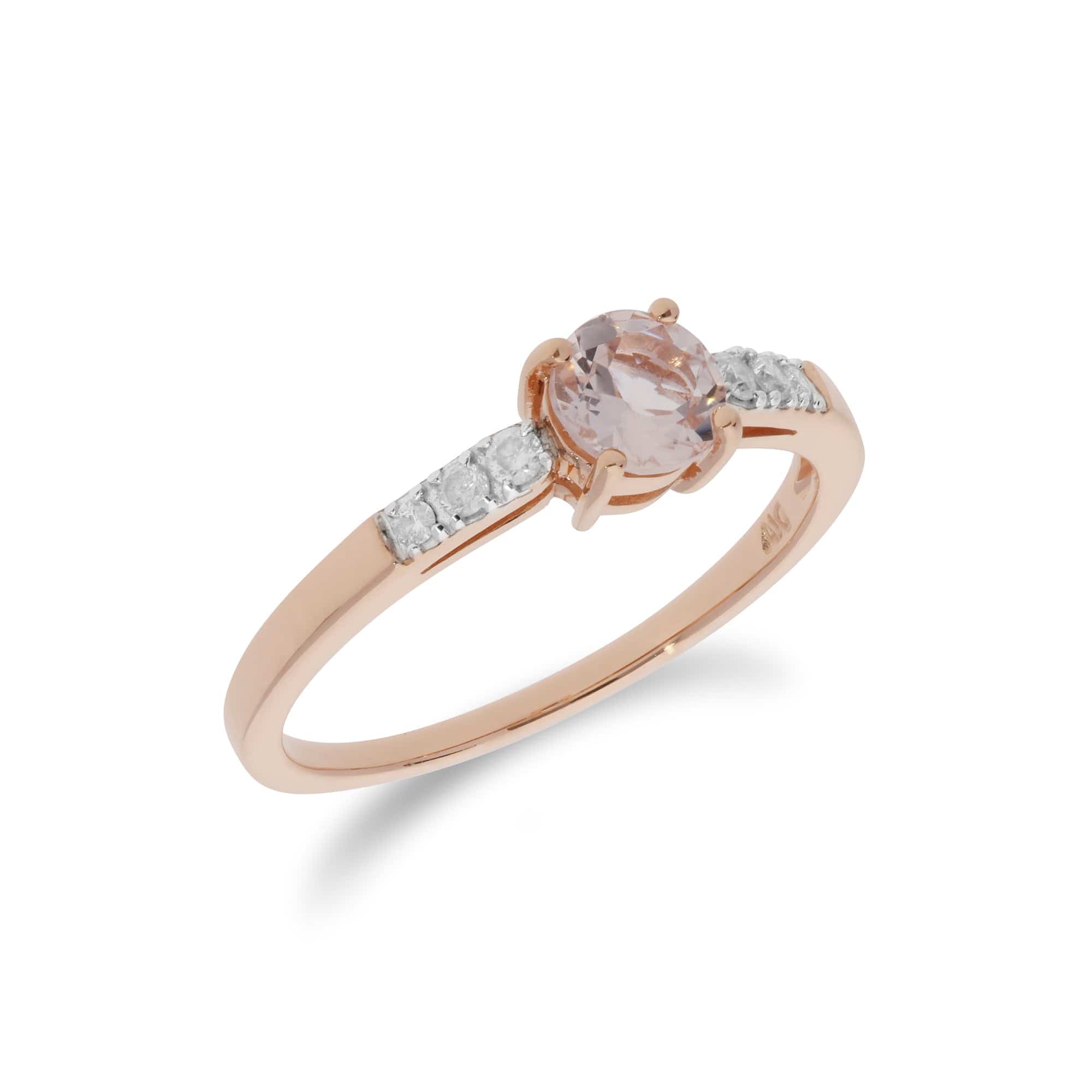 Classic Round Morganite & Diamond Shoulder Ring in 9ct Rose Gold - Gemondo