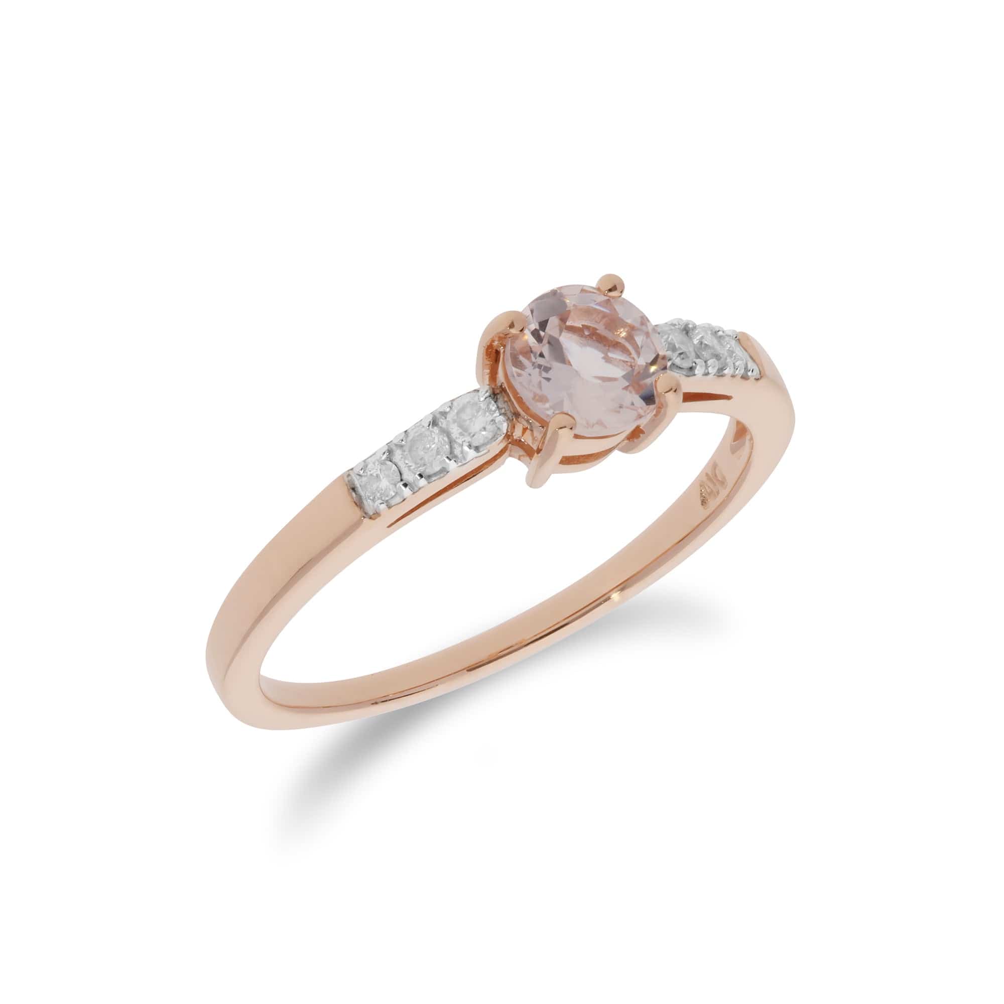 135R1587019 Classic Round Morganite & Diamond Shoulder Ring in 9ct Rose Gold 4