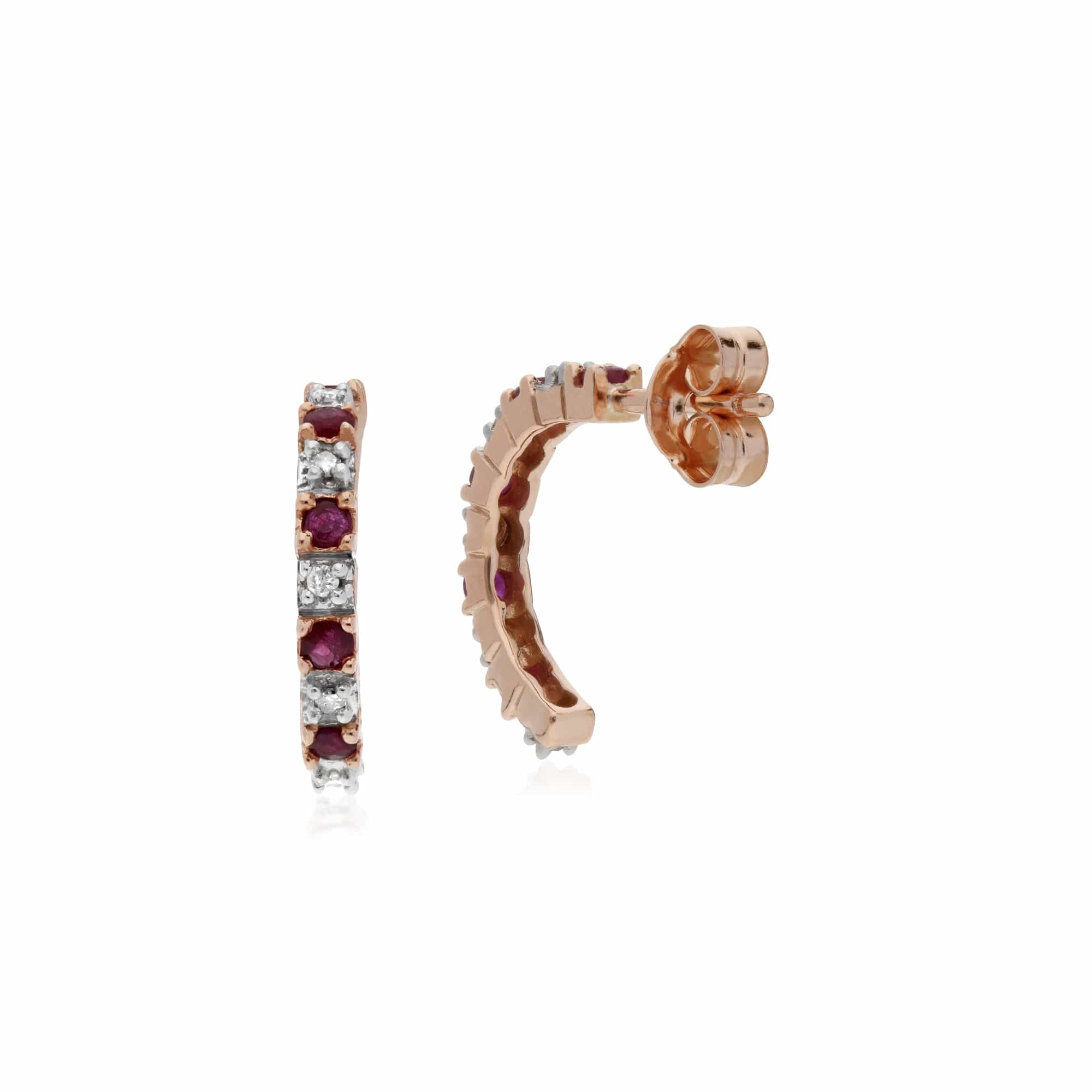 Gemondo 9ct Rose Gold Ruby & Diamond Half Hoop Style Earrings - Gemondo