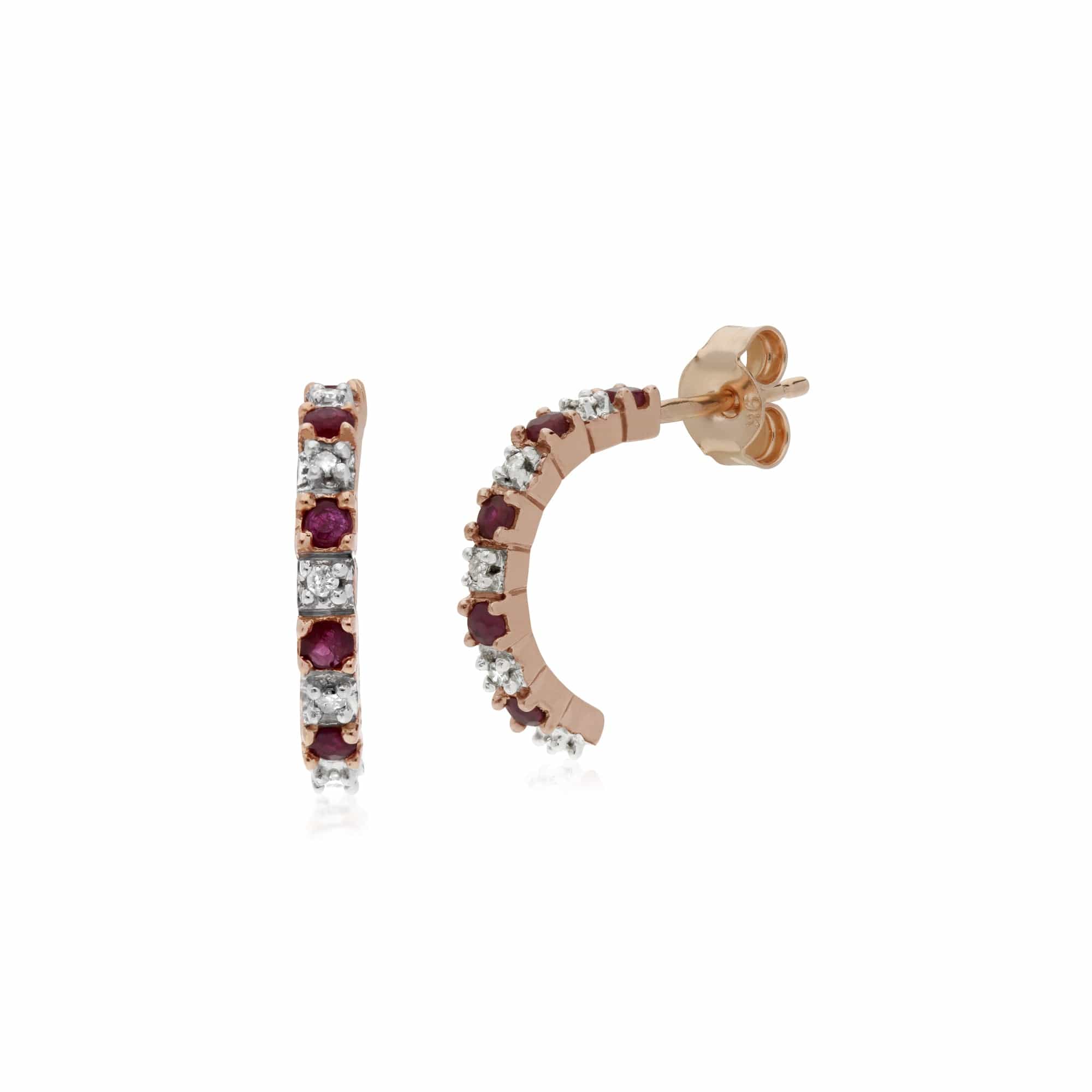 Gemondo 9ct Rose Gold Ruby & Diamond Half Hoop Style Earrings - Gemondo