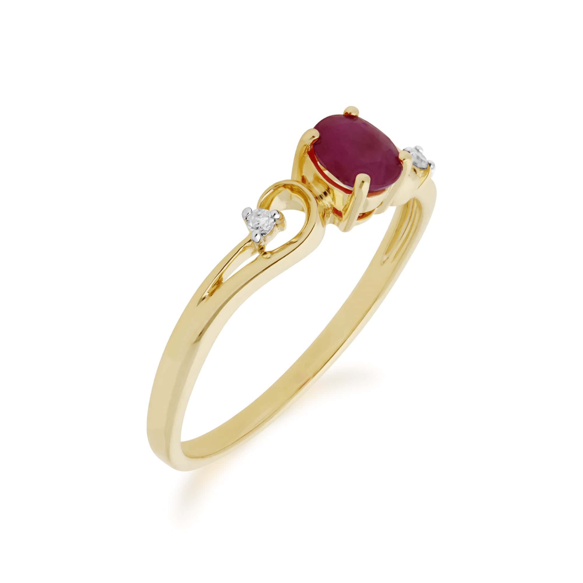 Classic Oval Ruby & Diamond Ring in 9ct Yellow Gold - Gemondo