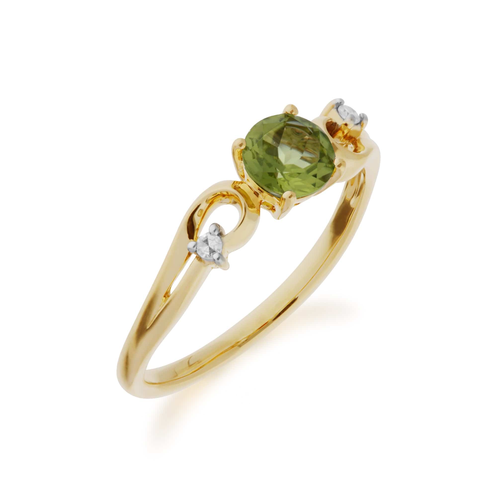 Classic Round Peridot & Diamond Ring in 9ct Yellow Gold - Gemondo