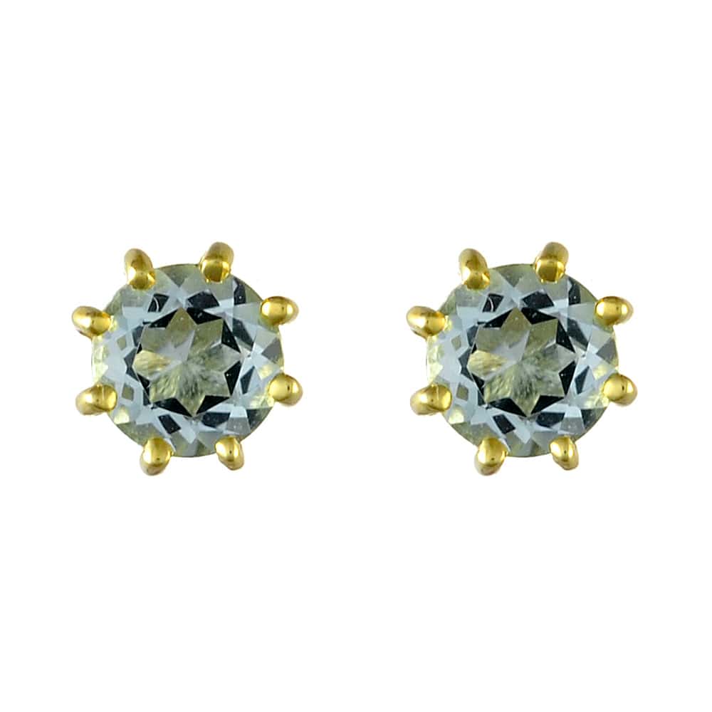 9ct Yellow Gold 0.79ct Natural Aquamarine Classic Round Stud Earrings 5mm Image