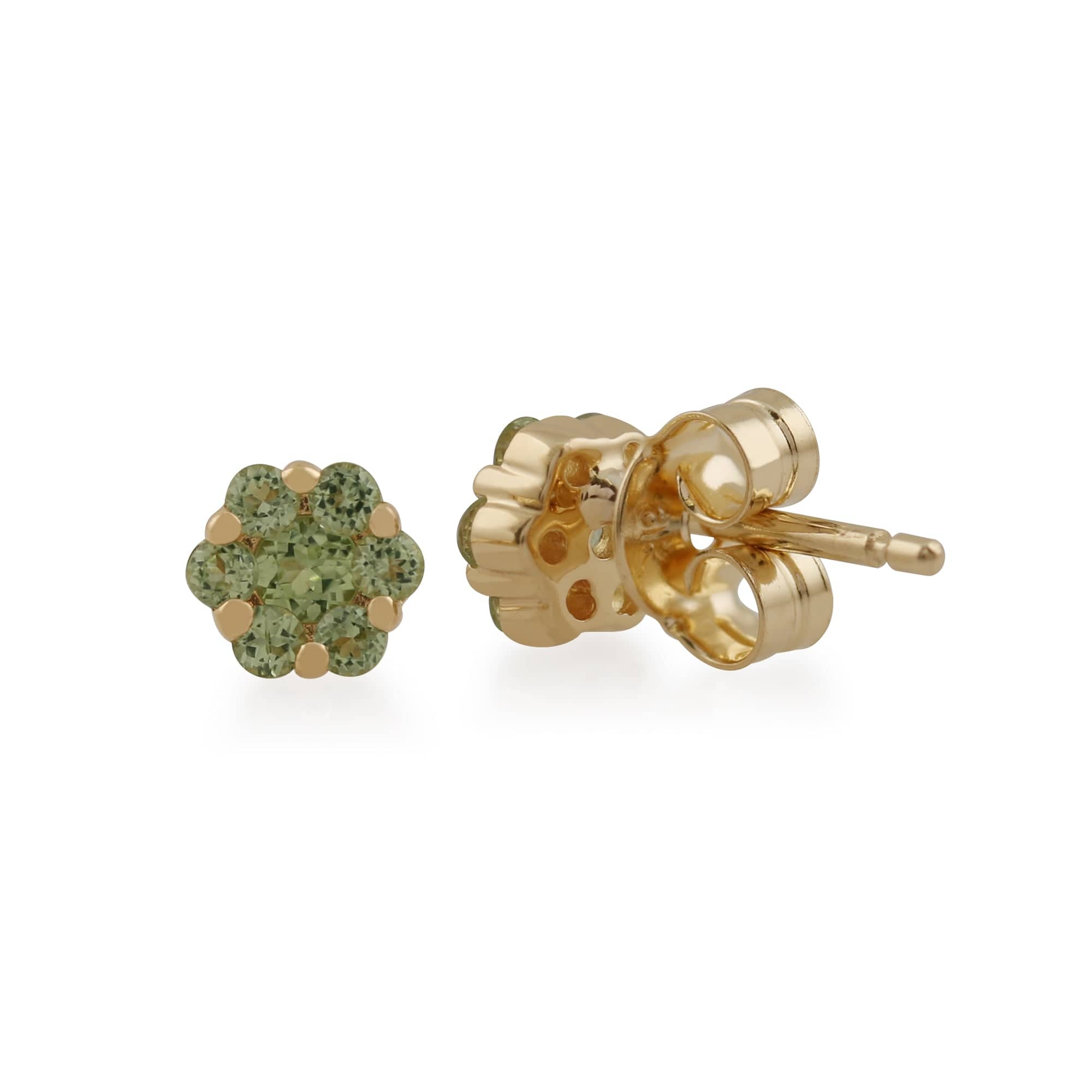 Floral Round Peridot Cluster Stud Earrings in 9ct Yellow Gold - Gemondo