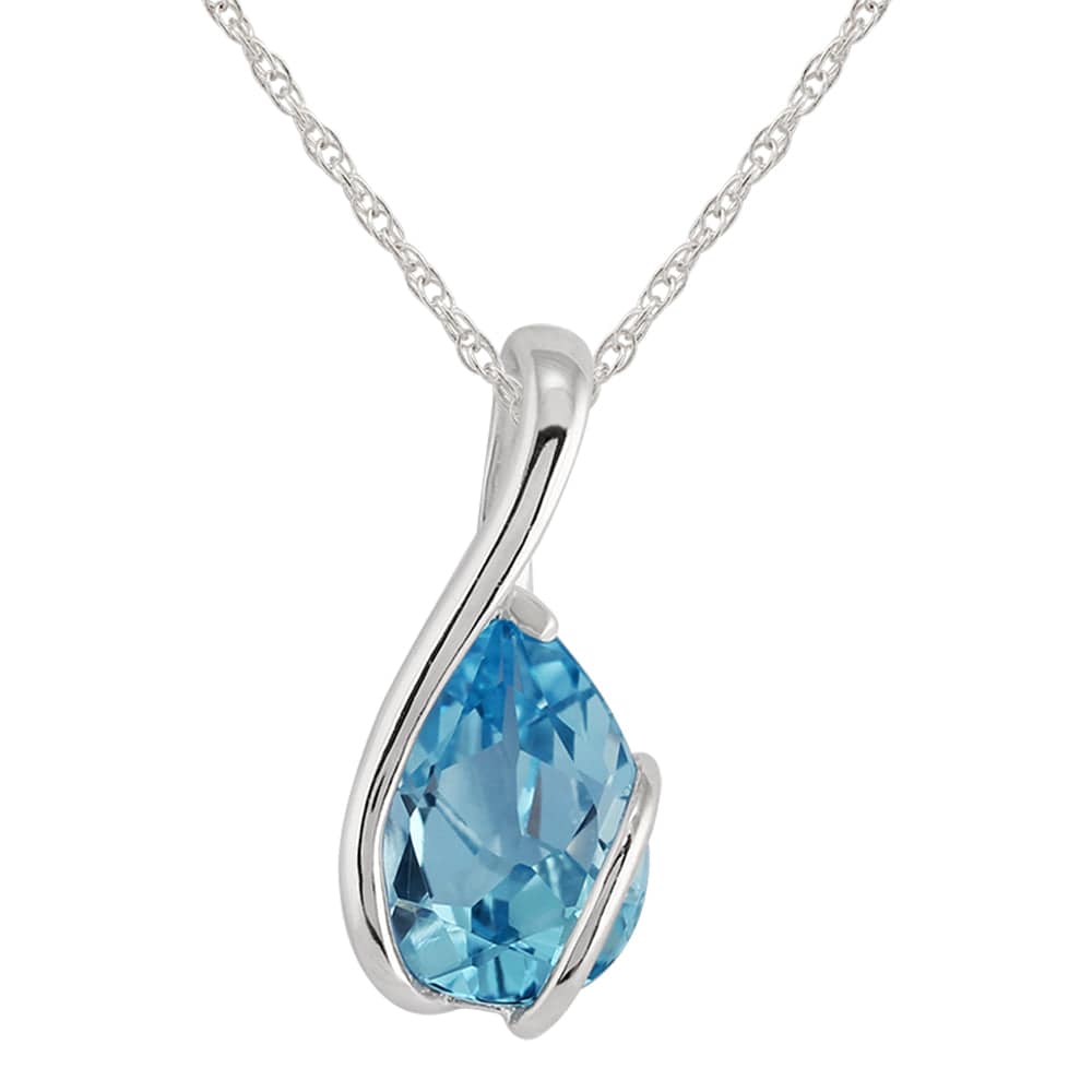 Classic Pear Blue Topaz Pendant 9ct White Gold