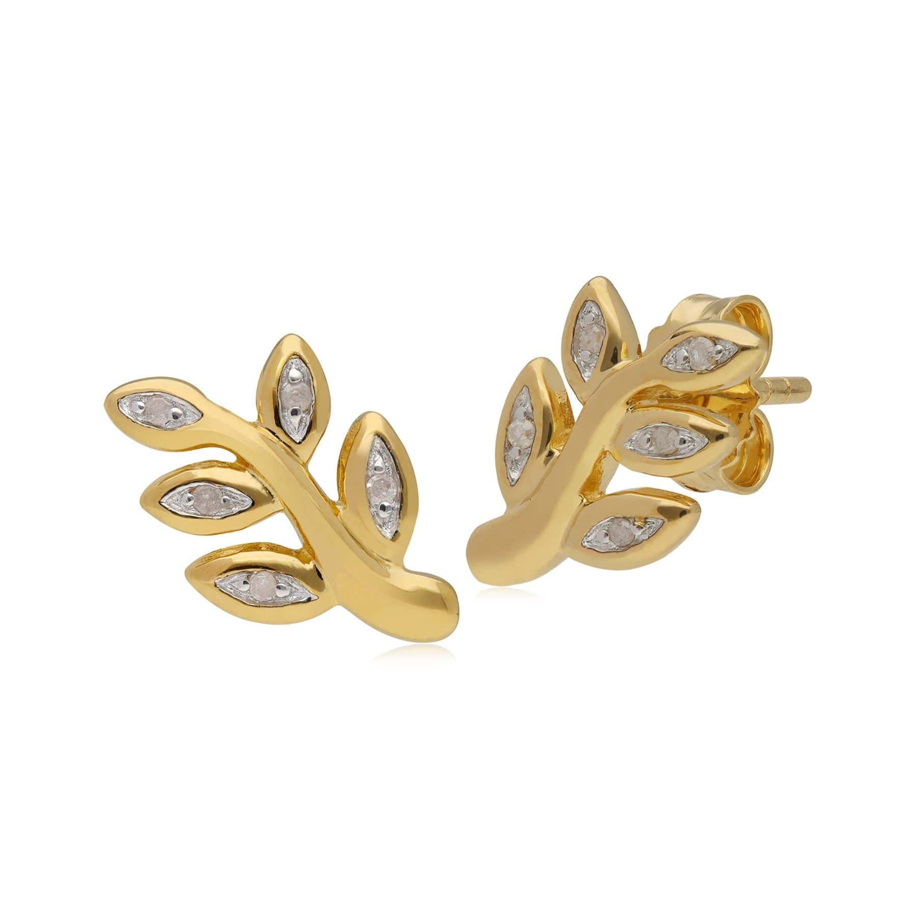 T1039E9096 Kosmos Diamond Leaf Shaped Stud Earrings in Yellow Gold Plated Sterling Silver 1
