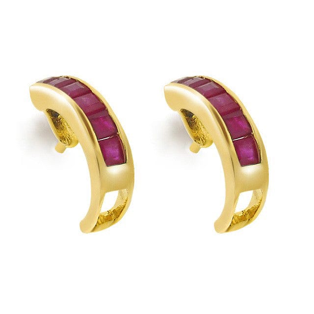 9ct Yellow Gold 0.68ct Natural Ruby Half Hoop Earrings Image