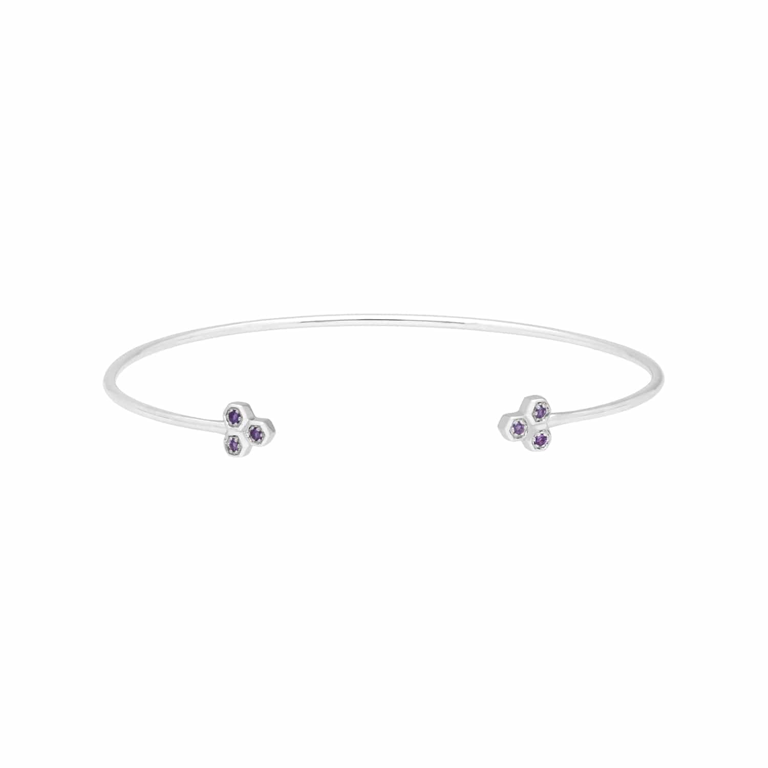 Amethyst Trilogy Geometric Bangle in 9ct White Gold - Gemondo