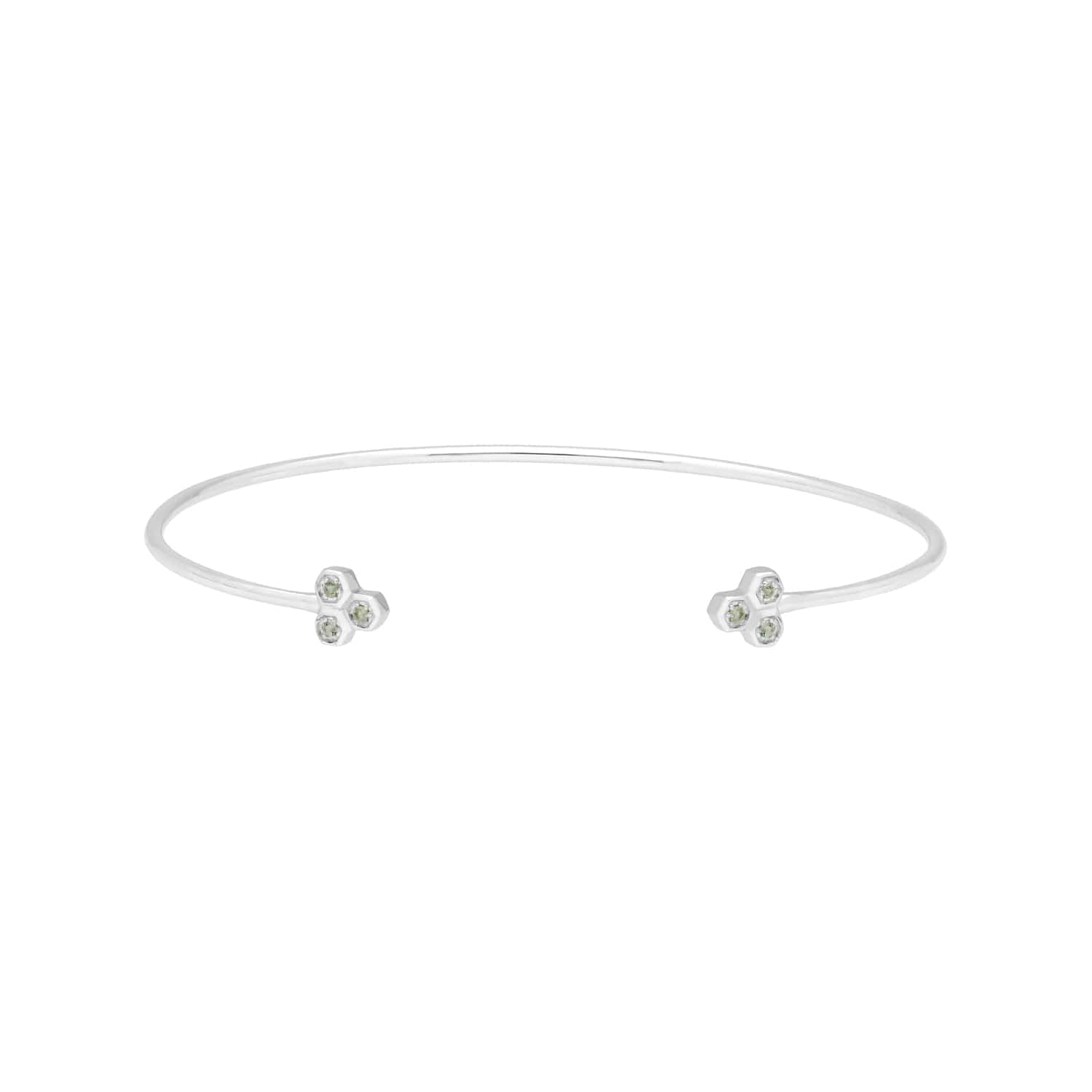 Peridot Trilogy Geometric Bangle in 9ct White Gold - Gemondo