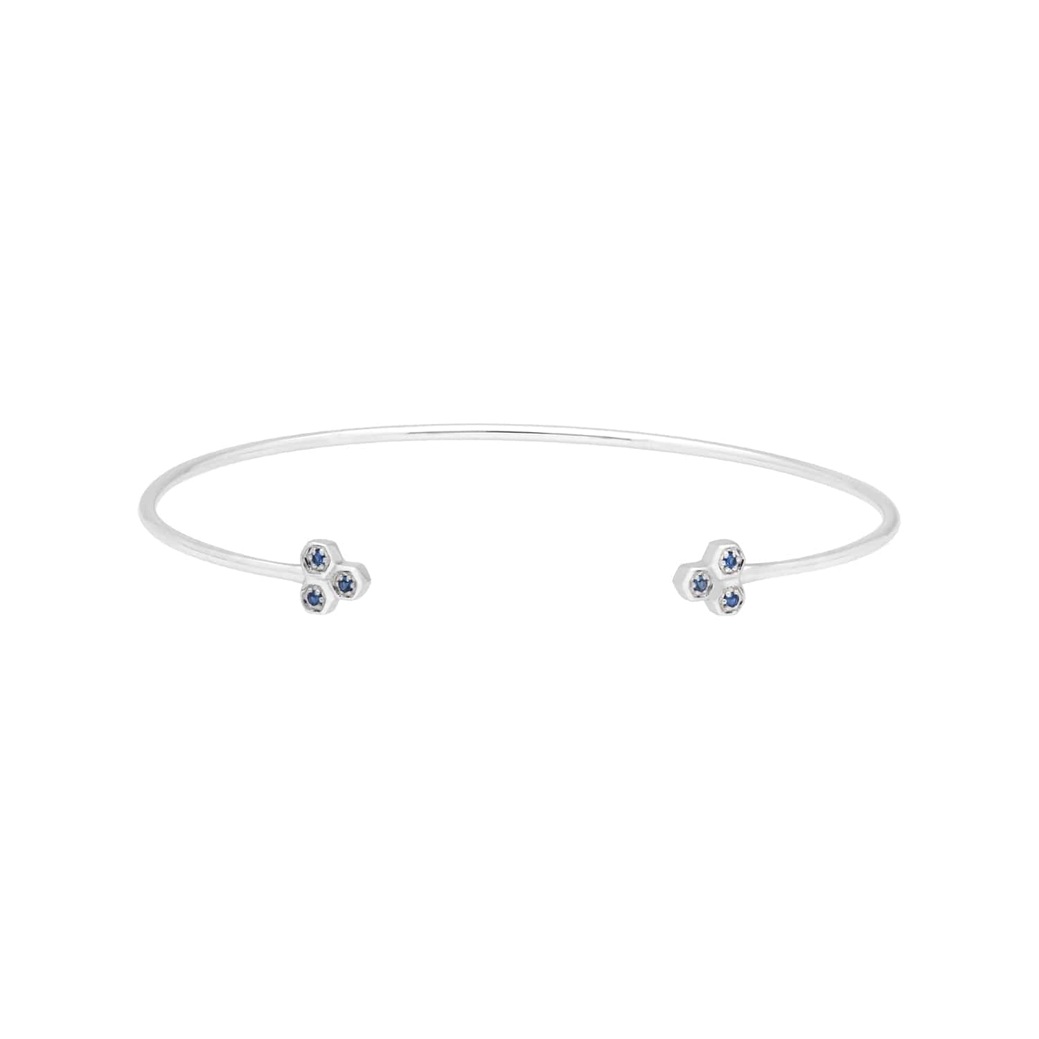 Sapphire Trilogy Geometric Bangle in 9ct White Gold - Gemondo