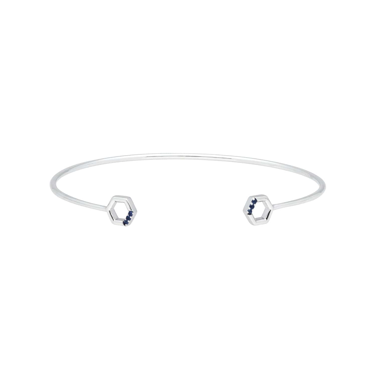 Sapphire Pavé Hexagon Open Bangle in 9ct White Gold - Gemondo