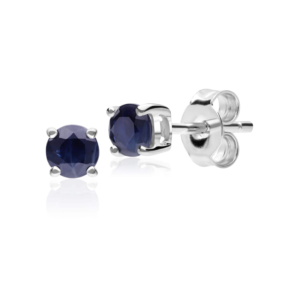 Classic Round Dark Blue Sapphire Stud Earrings 9ct White Gold 3.5mm