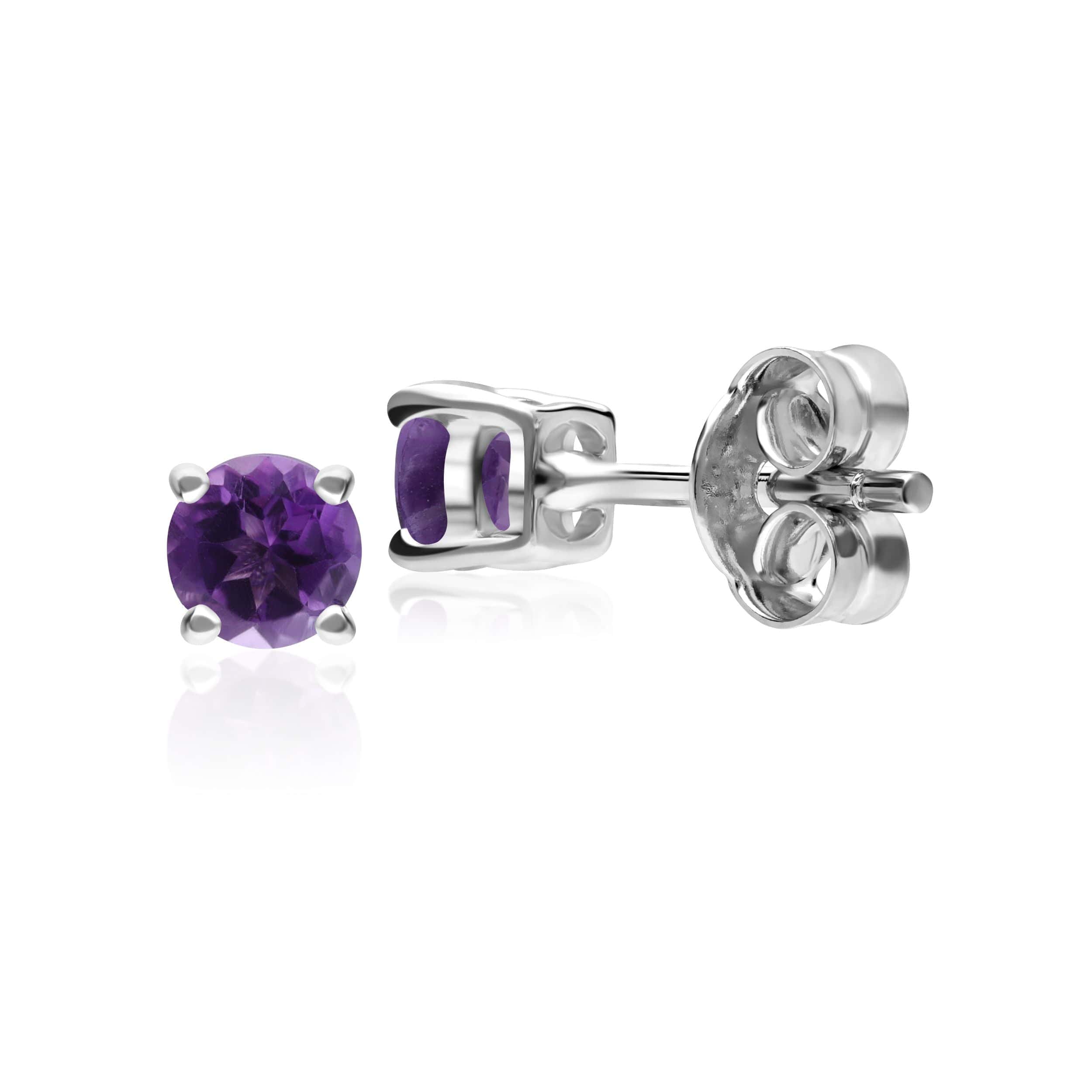 Classic Round Amethyst 6 Claw Set Stud Earrings in 925 Sterling Silver