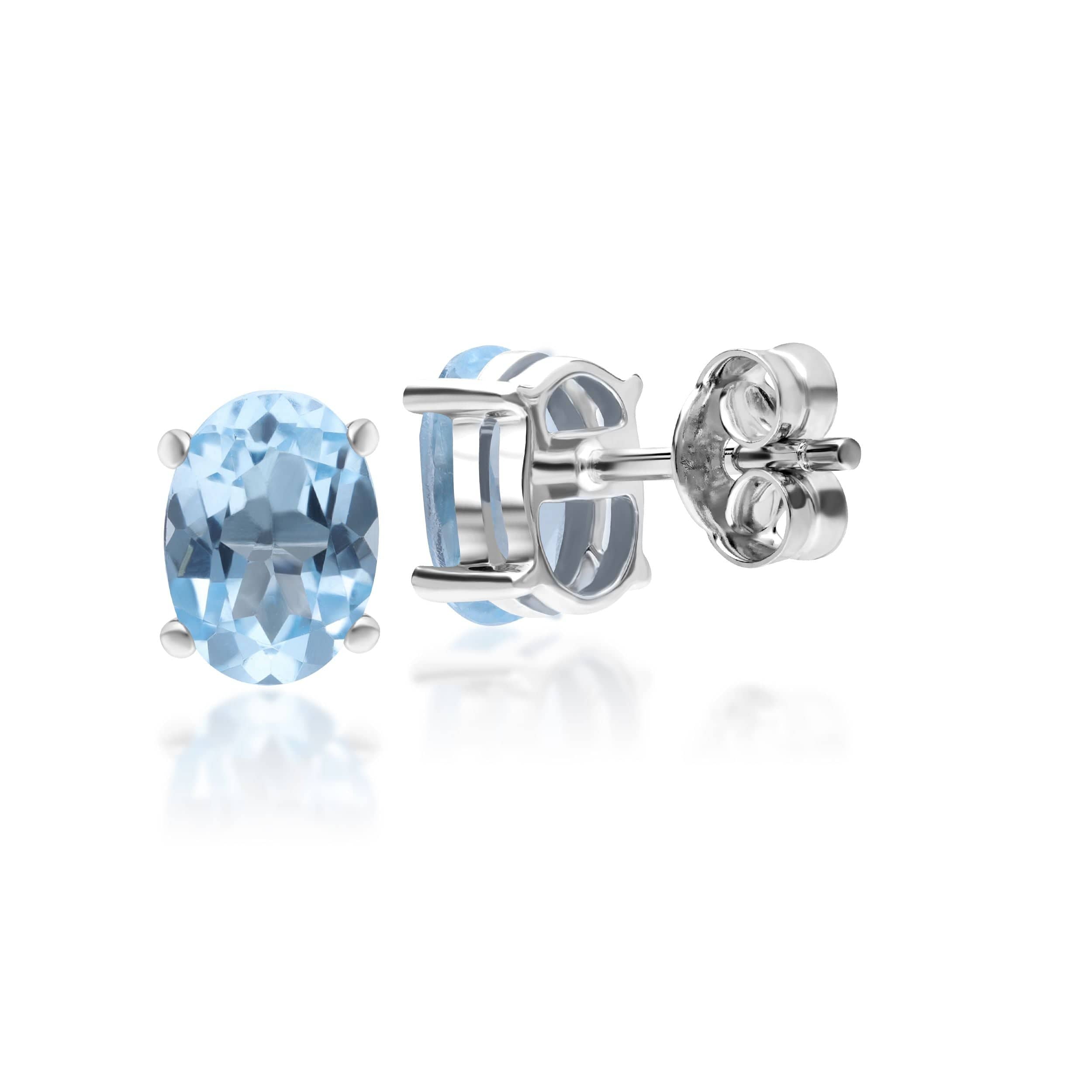 9ct White Gold 5.60ct Sky Blue Topaz Oval Classic Stud Earrings - Gemondo