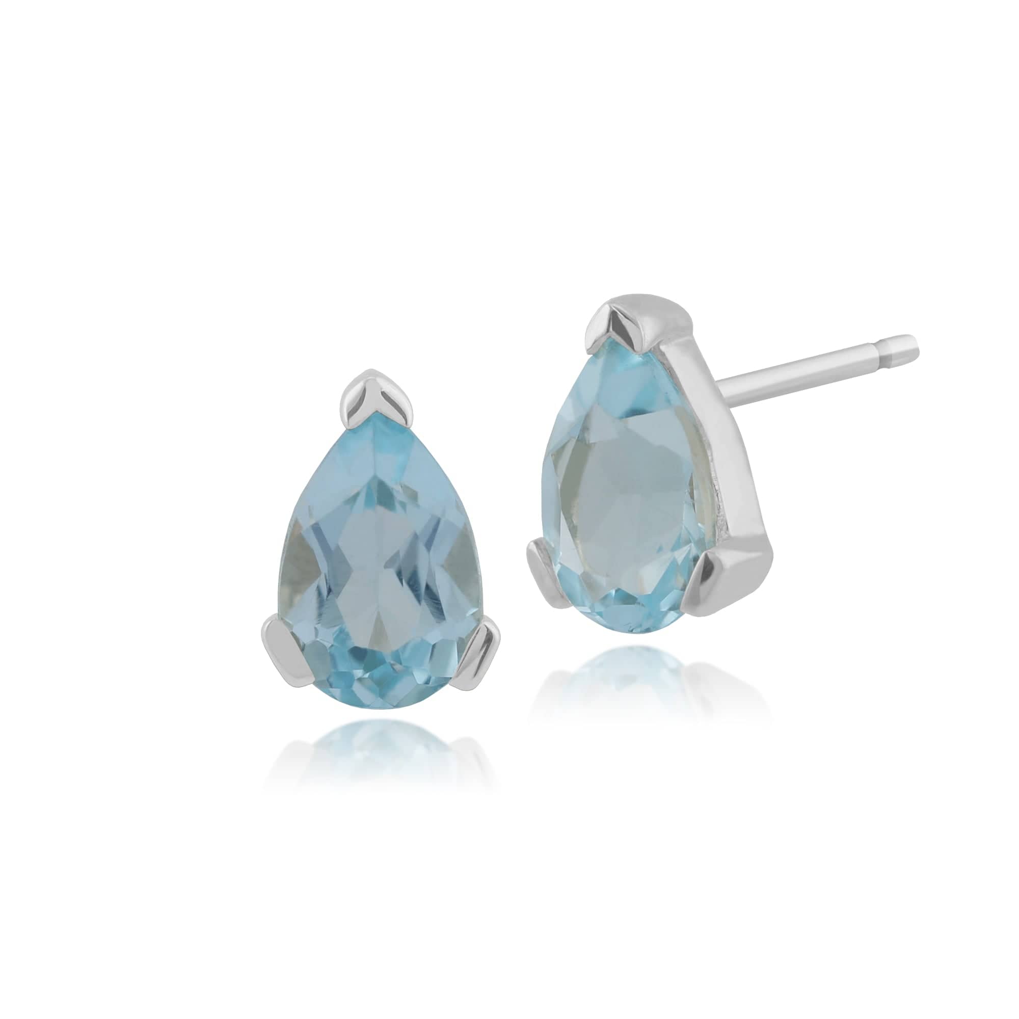 Classic Pear Blue Topaz Stud Earrings in 9ct White Gold - Gemondo