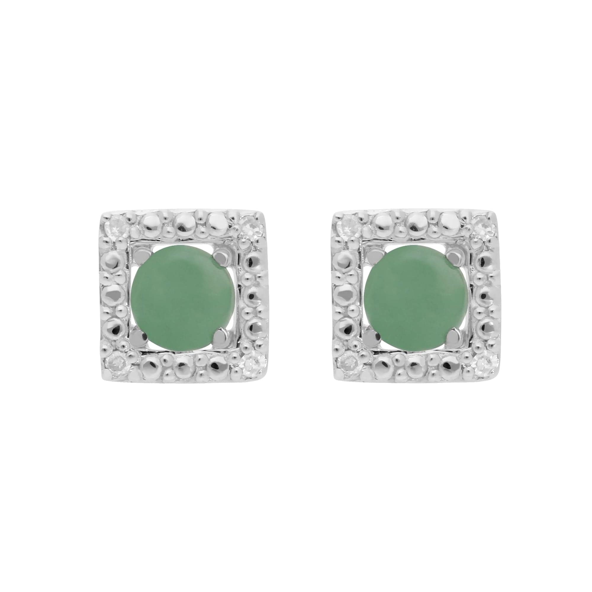 162E0071149-162E0245019 Classic Round Jade Stud Earrings with Detachable Diamond Square Ear Jacket in 9ct White Gold 1